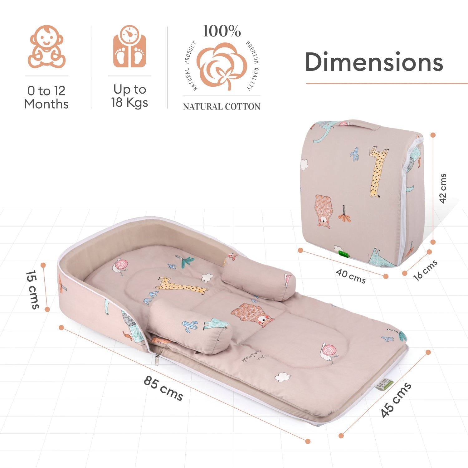 Tan Brown 100% Cotton Portable Baby Nest For Babies