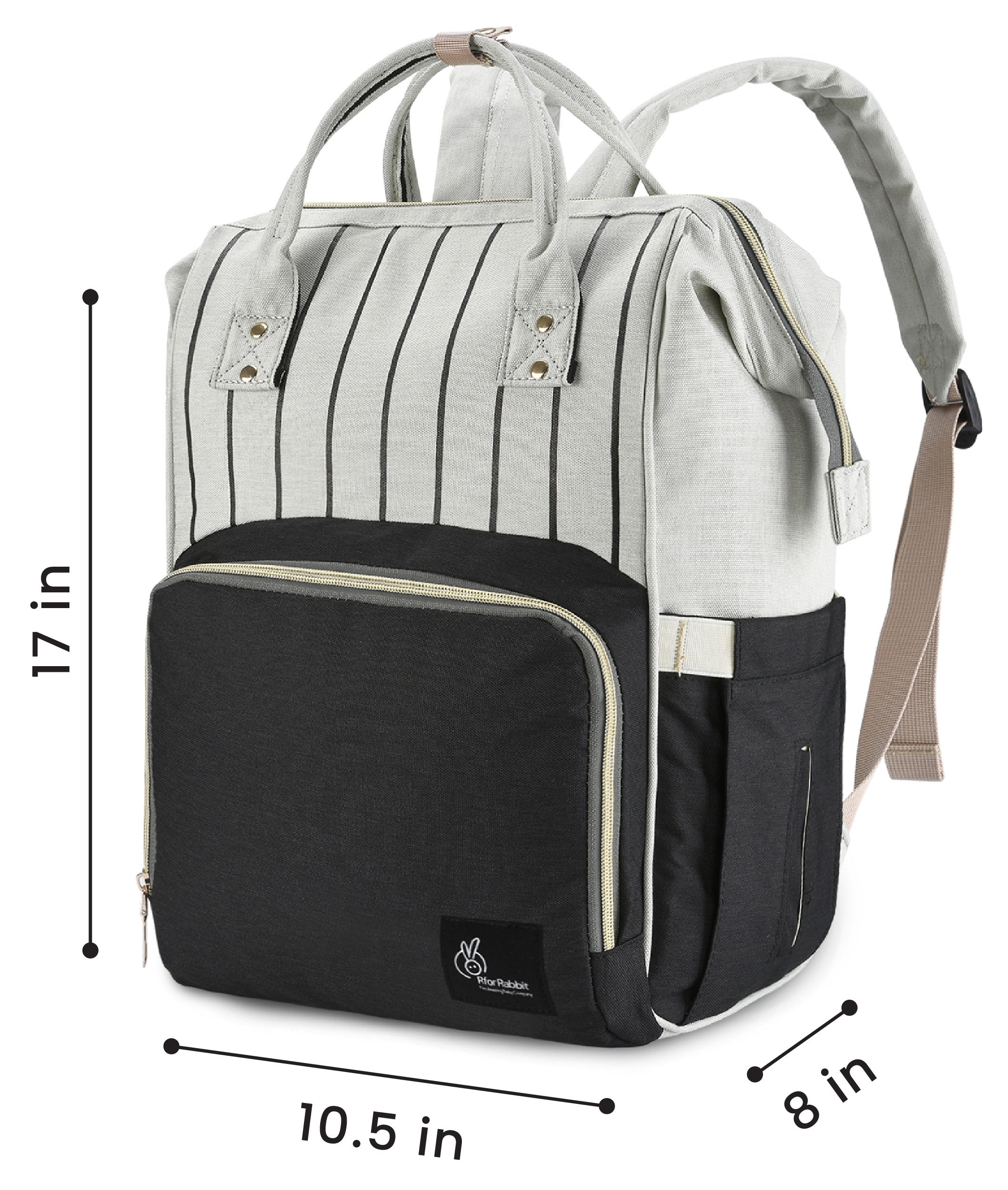R For Rabbit Caramello Diaper Bag Water Resistant Large Capacity Grey 1.43lb