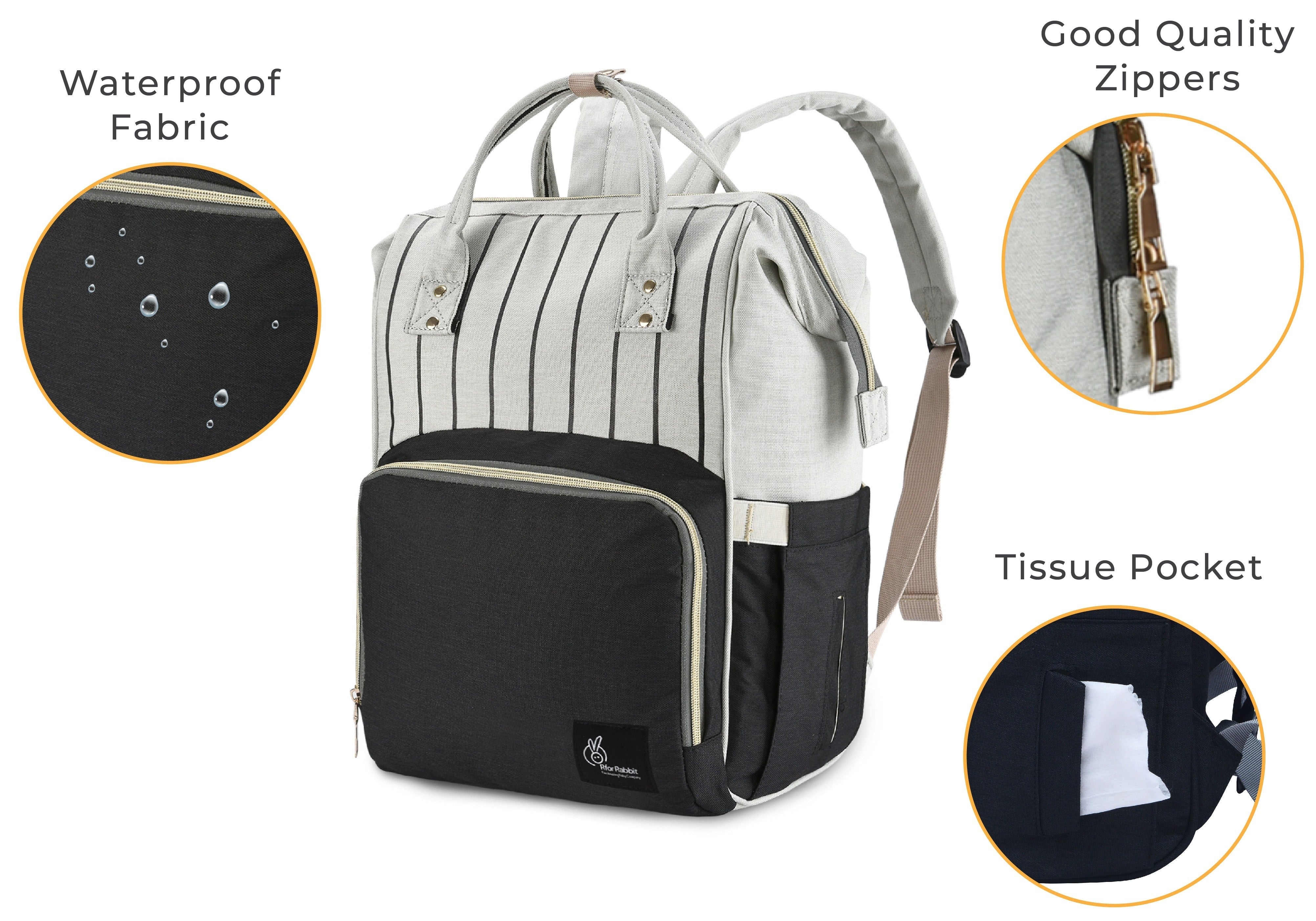 R For Rabbit Caramello Diaper Bag Water Resistant Large Capacity Grey 1.43lb