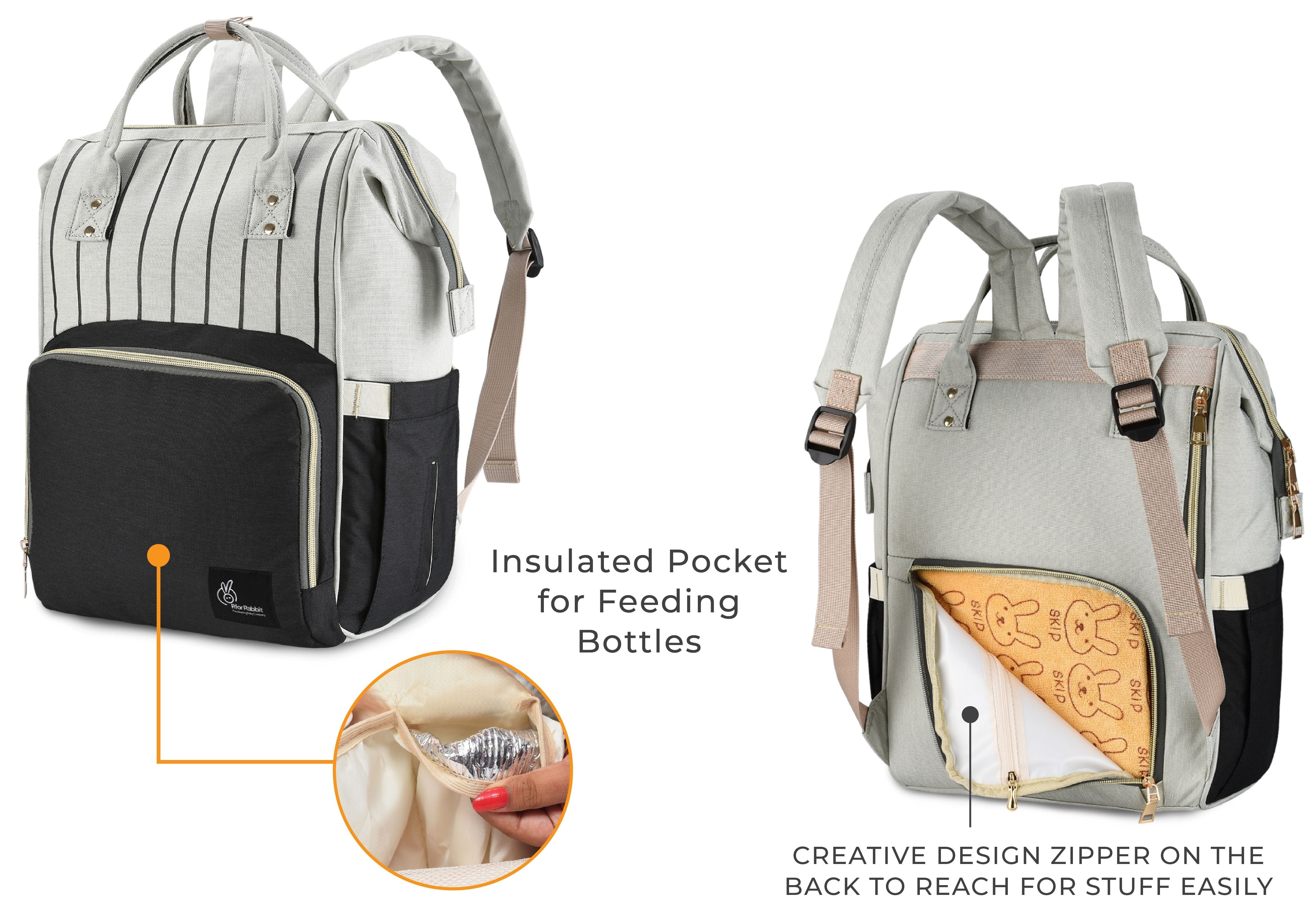 R For Rabbit Caramello Diaper Bag Water Resistant Large Capacity Grey 1.43lb