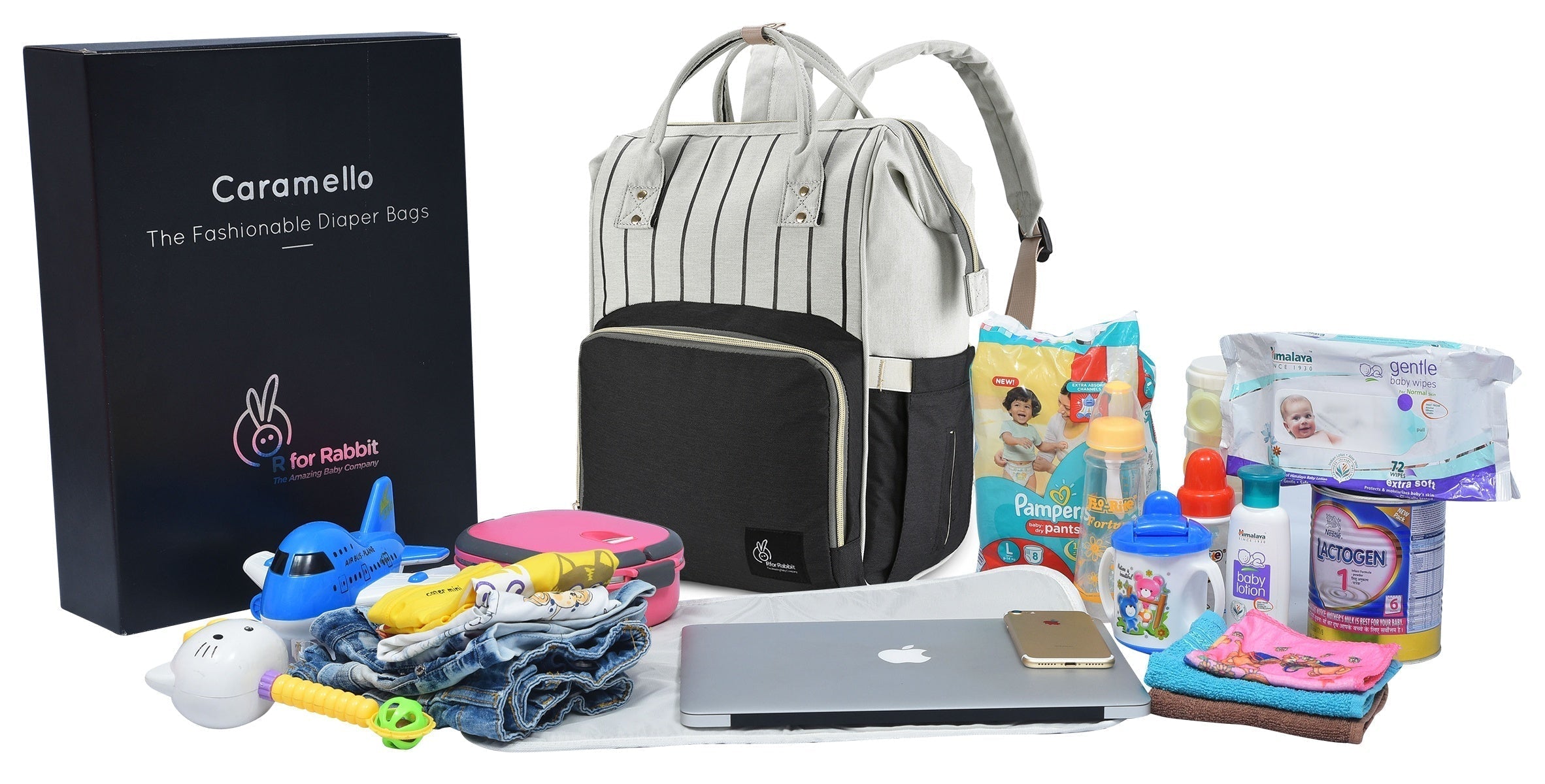 R For Rabbit Caramello Diaper Bag Water Resistant Large Capacity Grey 1.43lb