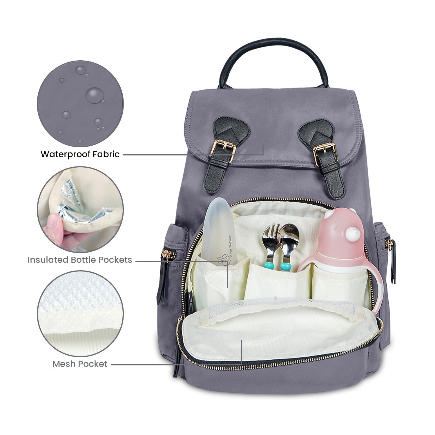 R For Rabbit Caramello Bliss Diaper Bag Grey 13.7x7.8x15.7in 1.32lb