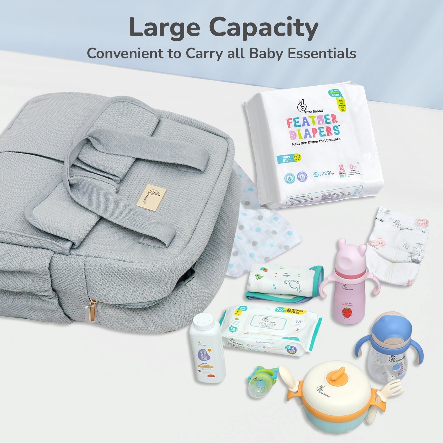 R For Rabbit Caramello Breezy Diaper Bag Flyknit Fabric Multi-Purpose Grey 19.5L