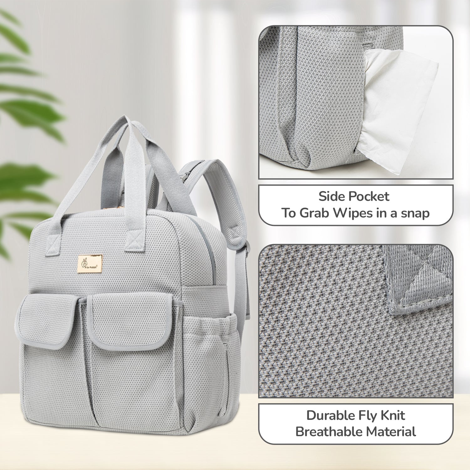 R For Rabbit Caramello Breezy Diaper Bag Flyknit Fabric Multi-Purpose Grey 19.5L