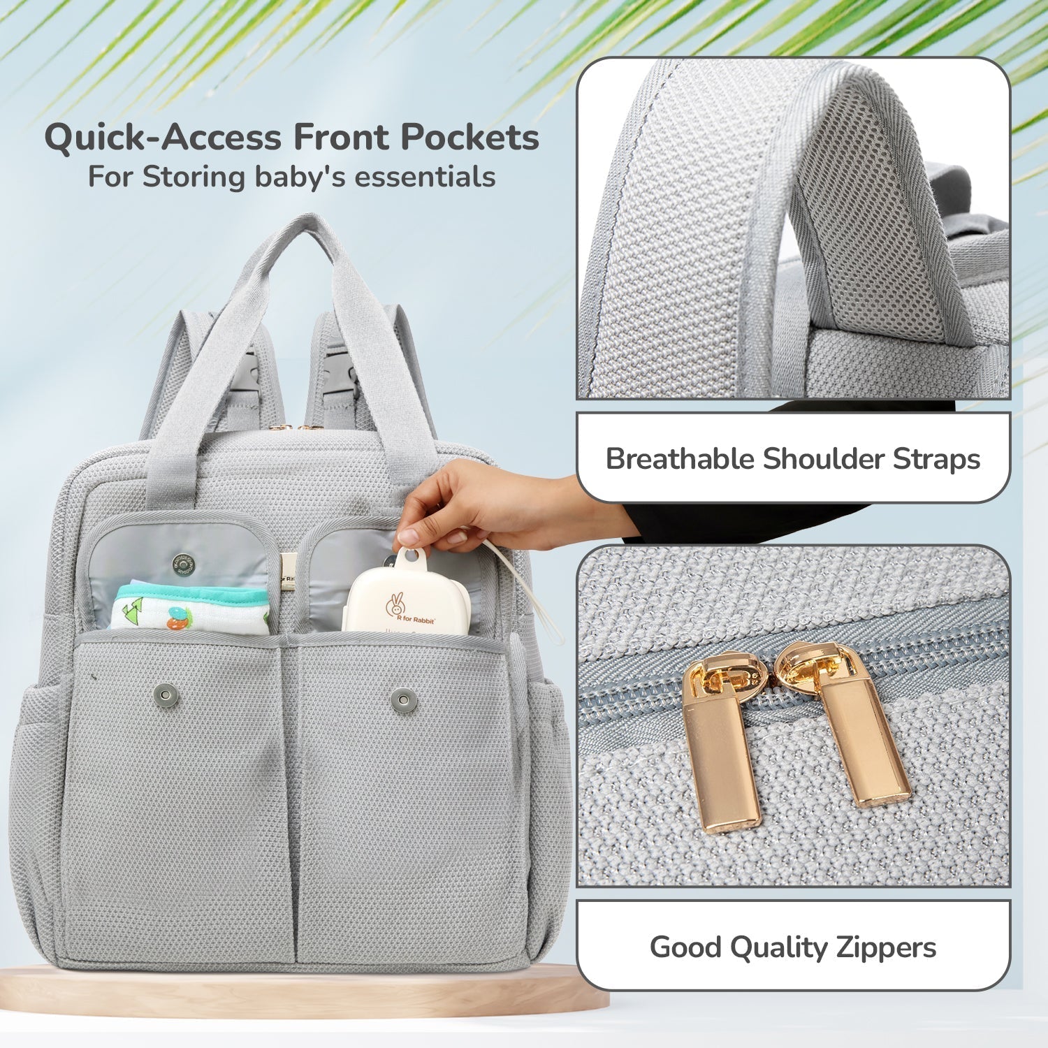 R For Rabbit Caramello Breezy Diaper Bag Flyknit Fabric Multi-Purpose Grey 19.5L