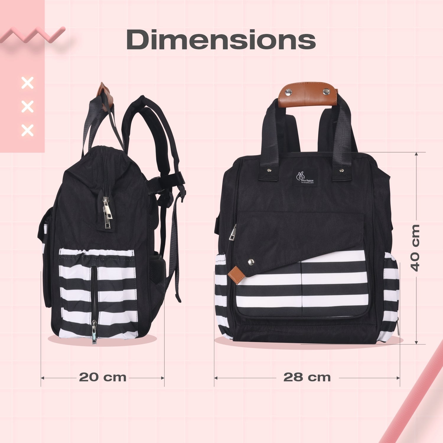 R for Rabbit Caramello Delight Black White Diaper Bag Backpack