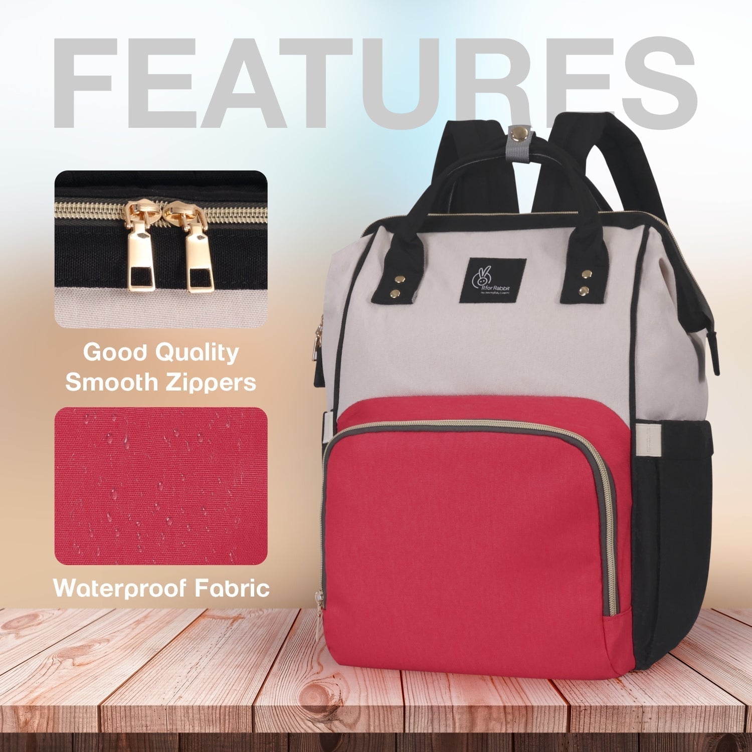 R For Rabbit Caramello Diaper Bag Red Cream 16.9x10.2x7.8in 2.2lb