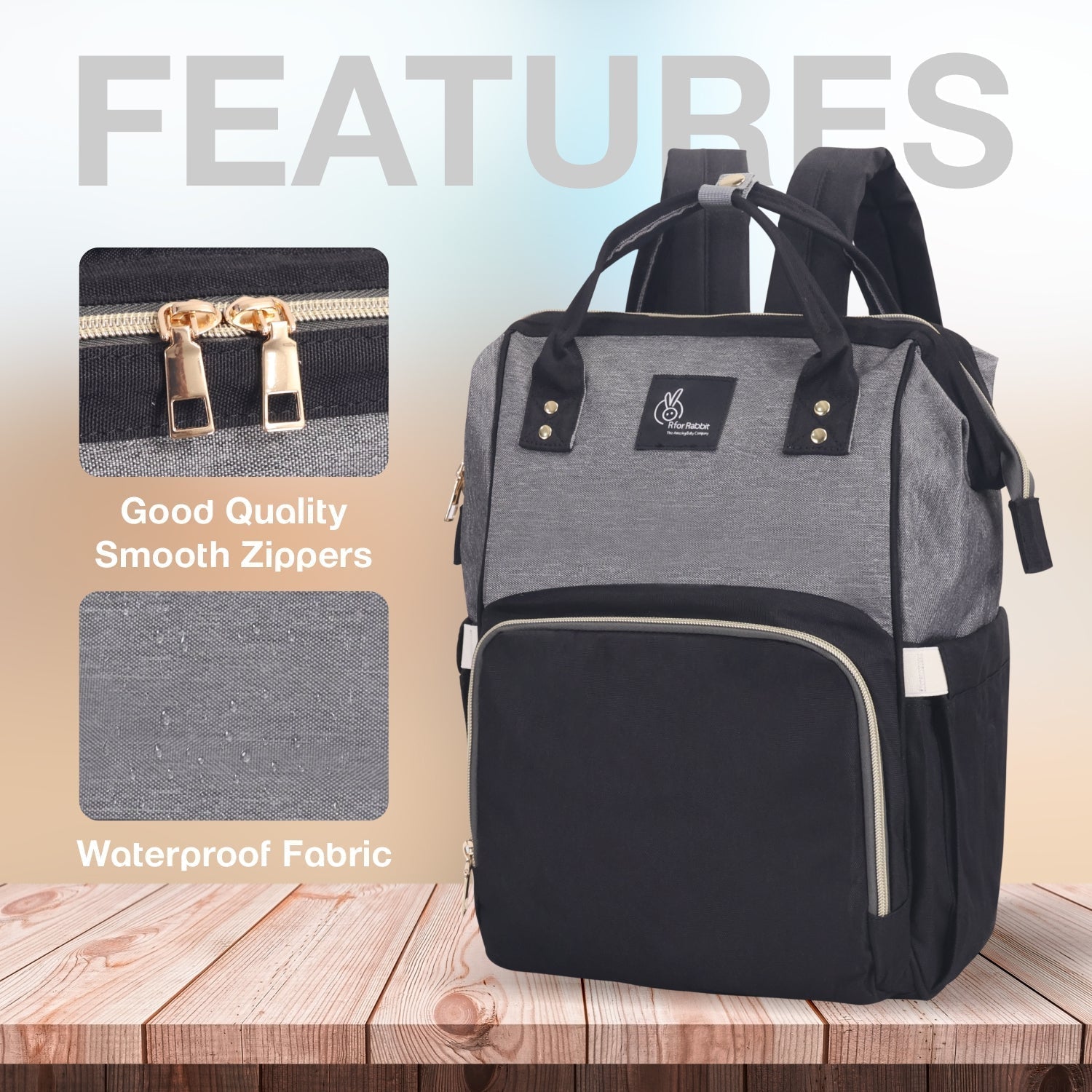 R for Rabbit Caramello Black Grey Smart Fashionable Diaper Bag