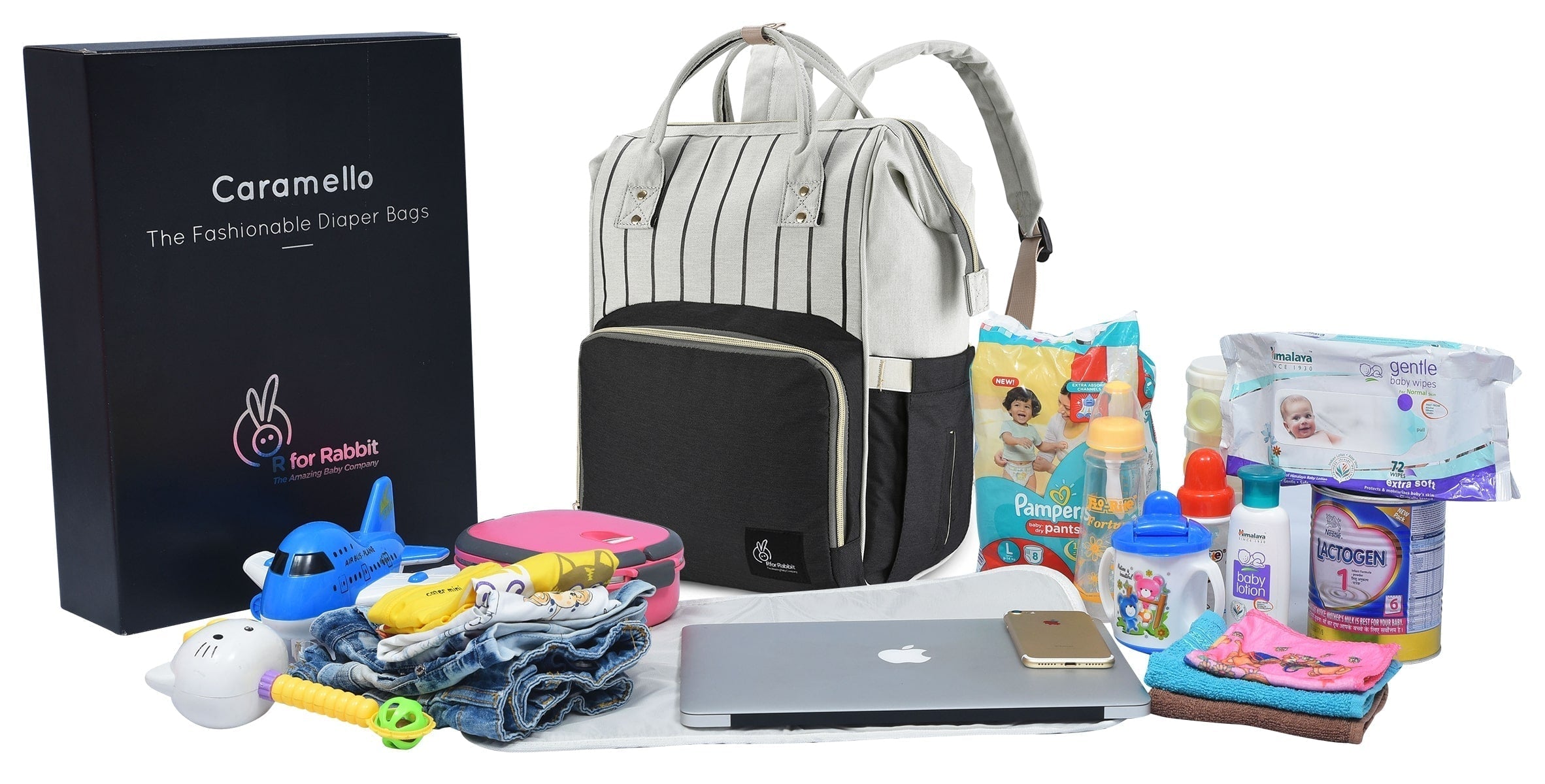 R For Rabbit Caramello Black Strip Smart Fashionable Diaper Bag