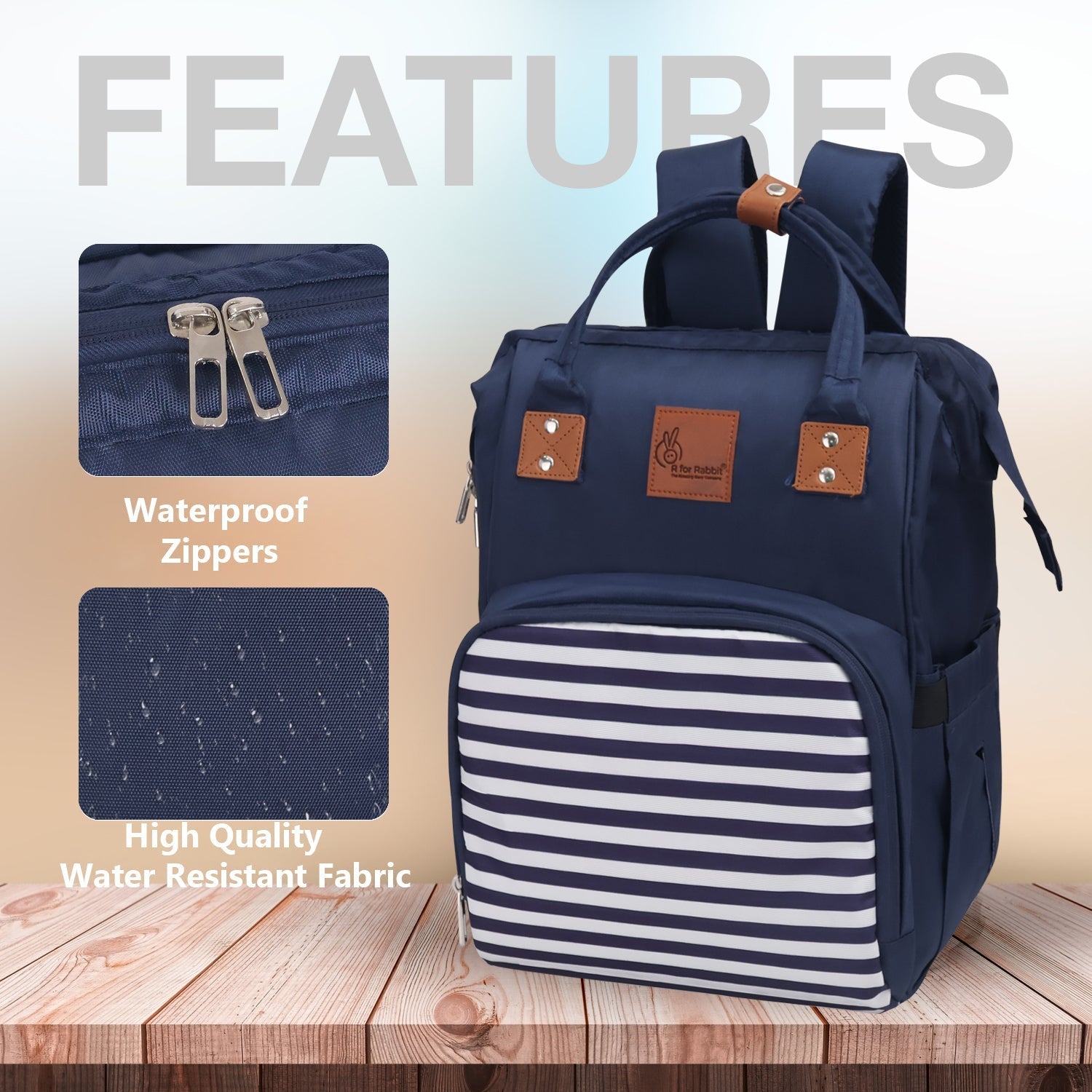 R For Rabbit Caramello Regal Diaper Bag Stripes 11x9x15in 1.32lb