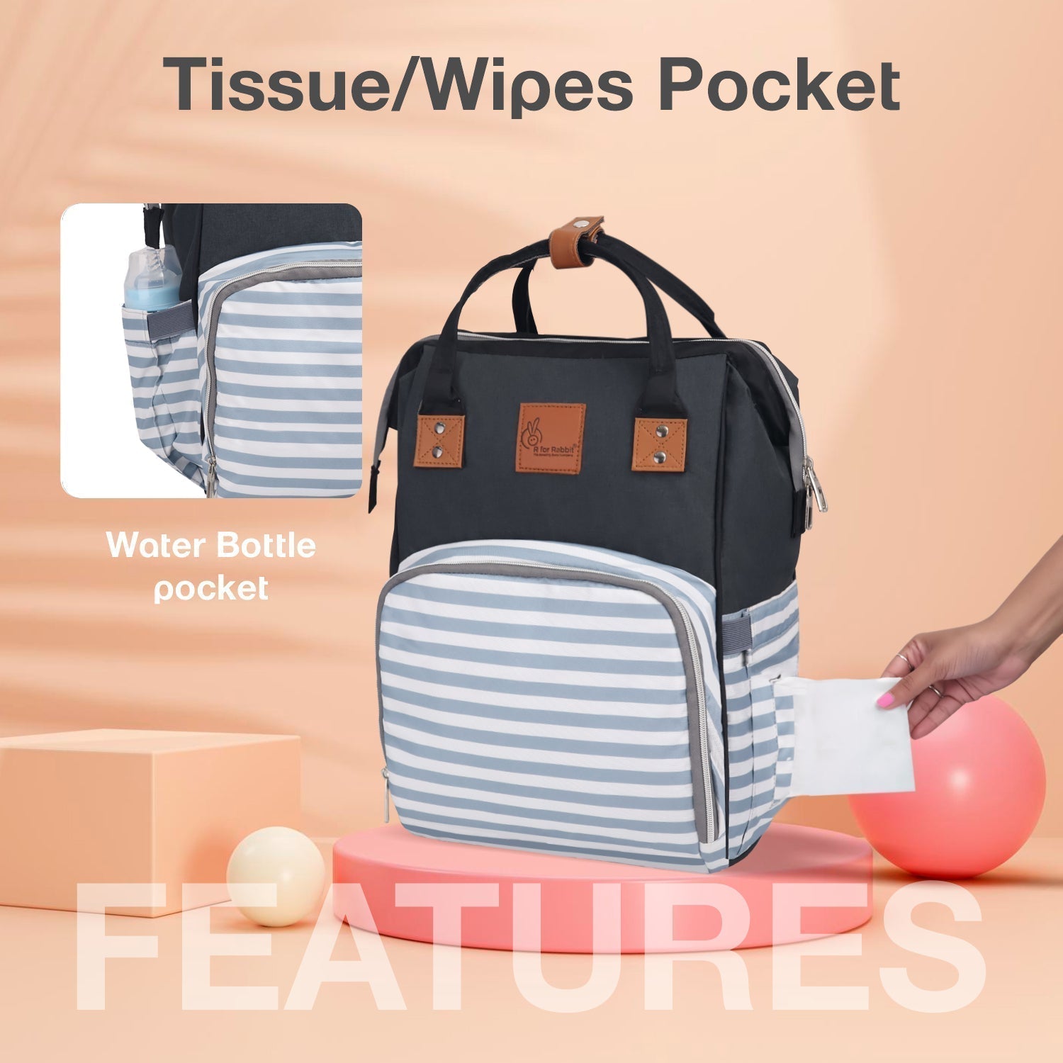 R For Rabbit Caramello Regal Diaper Bag Stripes 11x9x15in 1.32lb