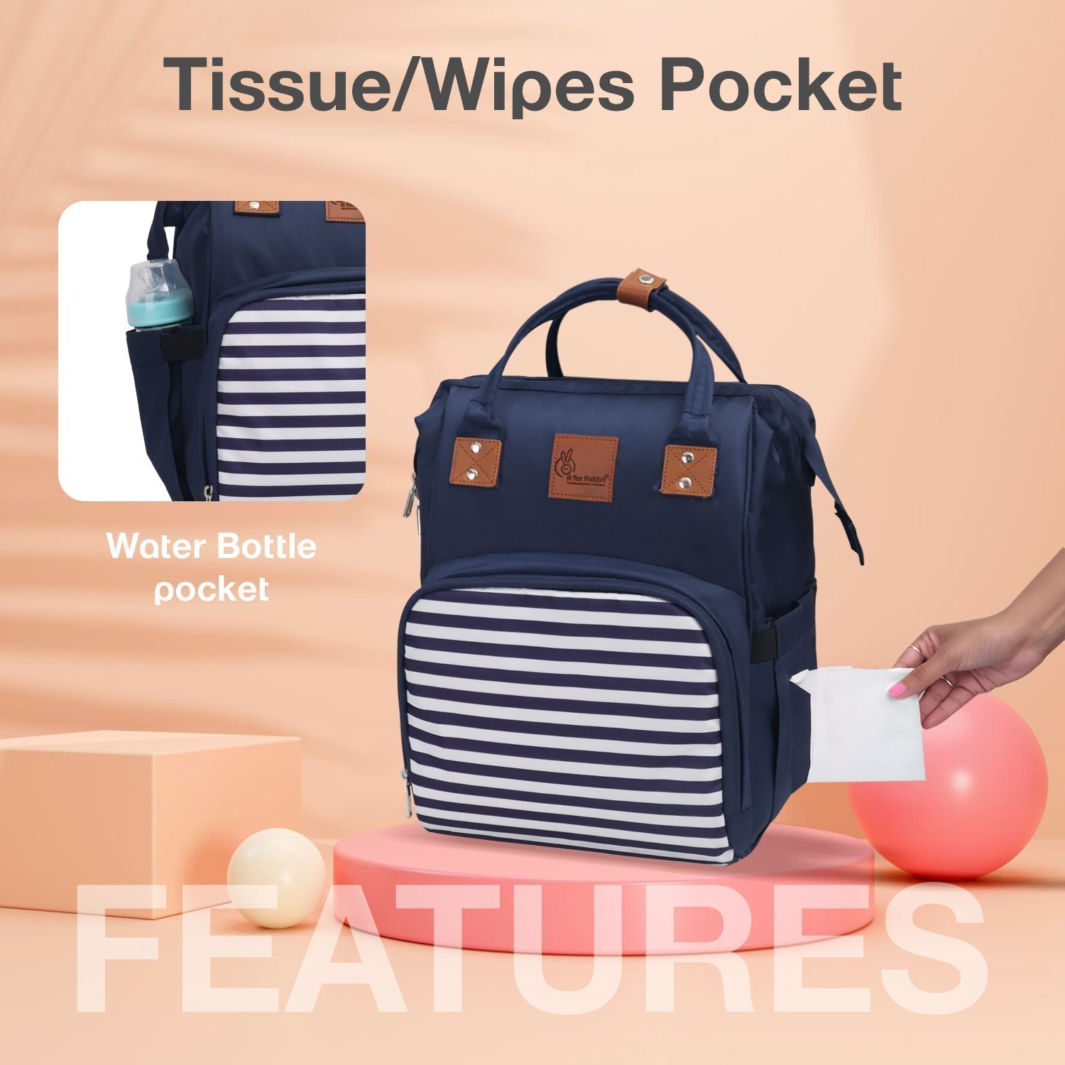 R For Rabbit Caramello Regal Diaper Bag Stripes 11x9x15in 1.32lb