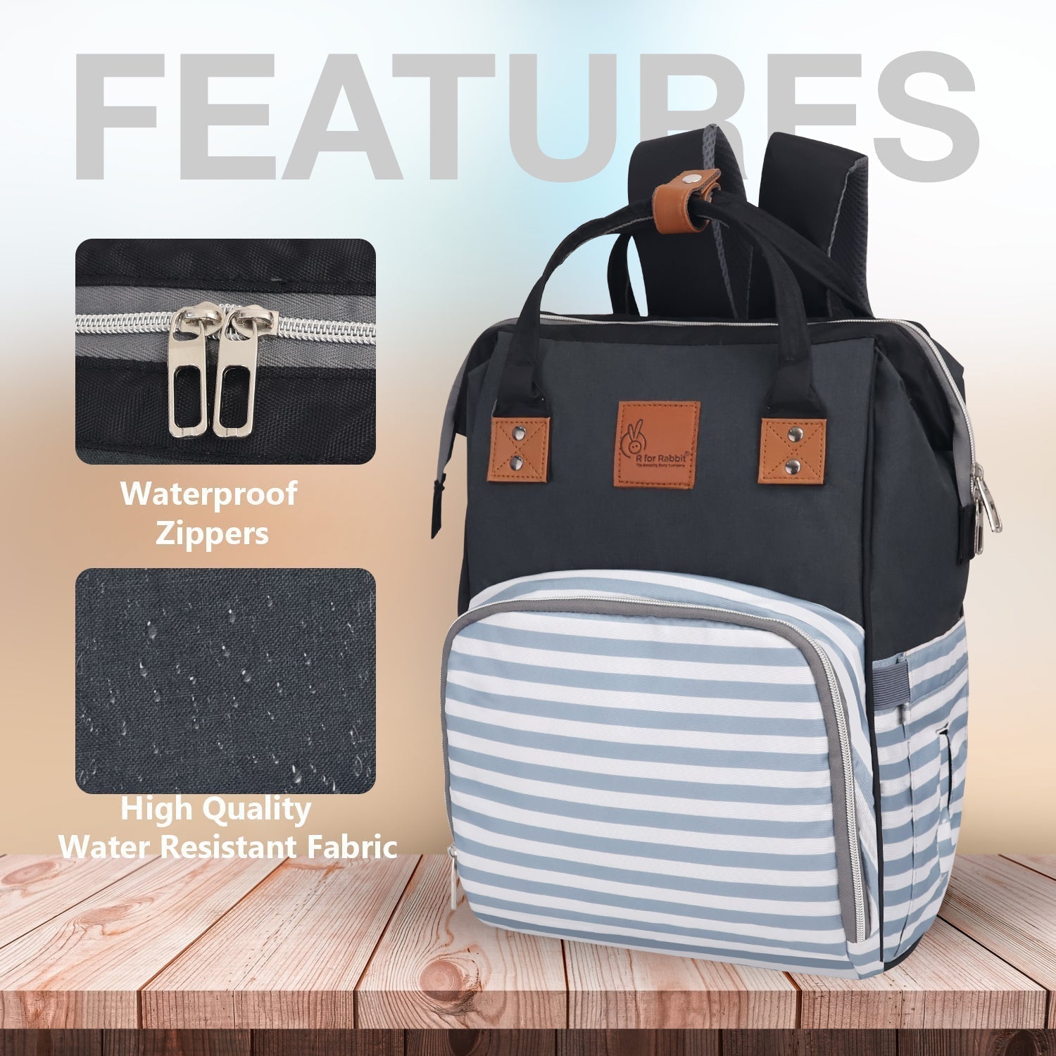 R For Rabbit Caramello Regal Diaper Bag Stripes 11x9x15in 1.32lb