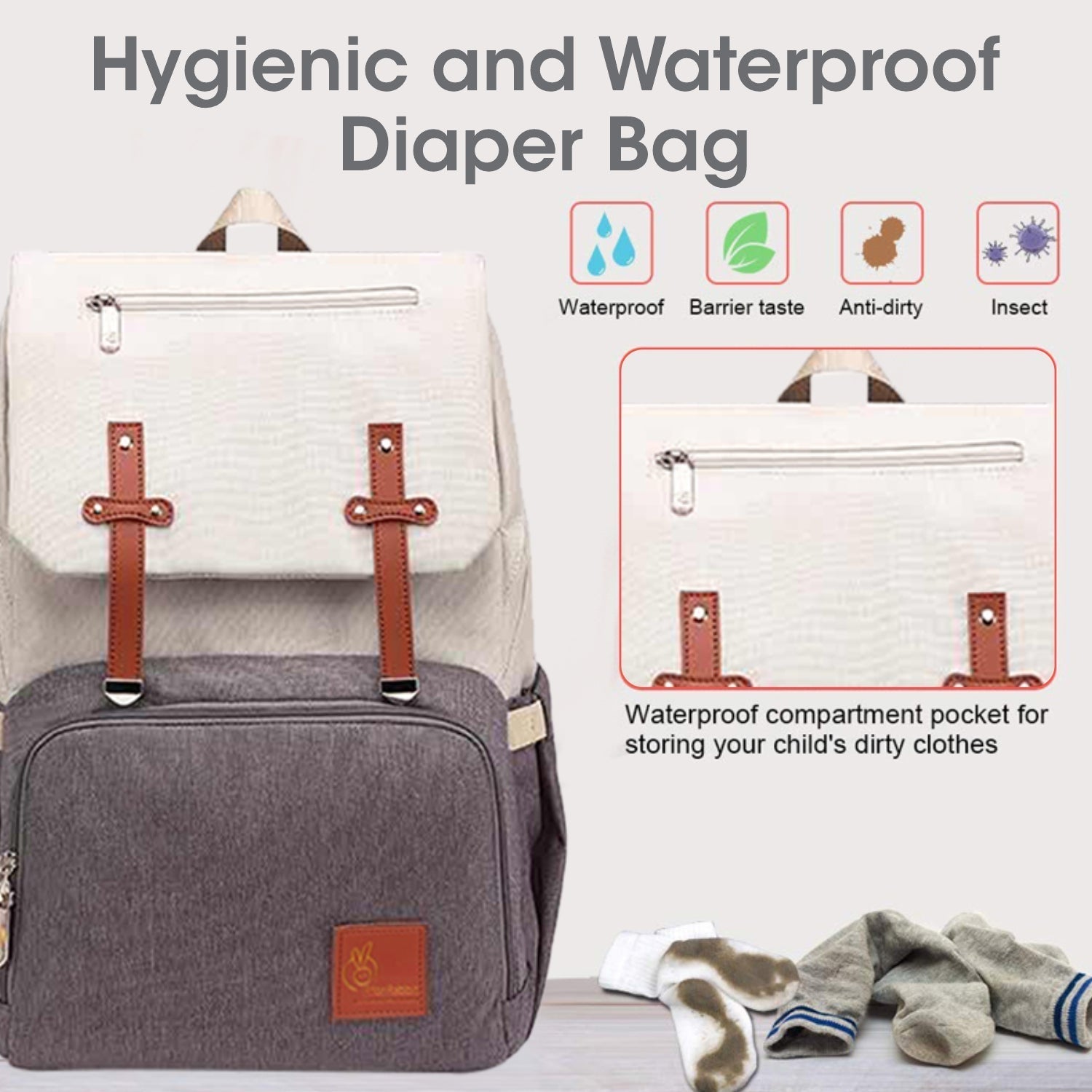 R For Rabbit Caramello Smart Diaper Bag Beige Brown 17.32x10.63x7.87in 2.2lb