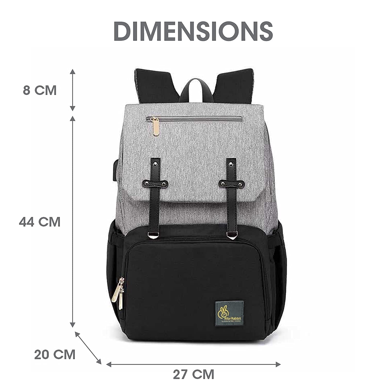 R For Rabbit Caramello Smart Diaper Bag Grey Black 17.32x10.63x7.87in 2.2lb