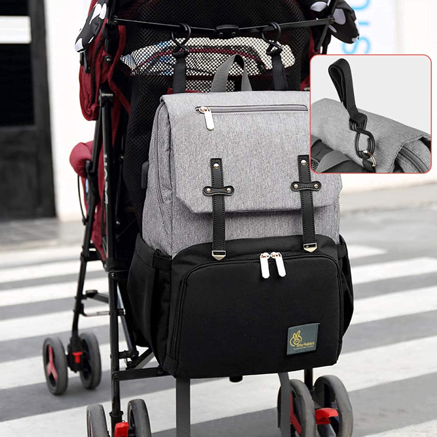 R For Rabbit Caramello Smart Diaper Bag Grey Black 17.32x10.63x7.87in 2.2lb