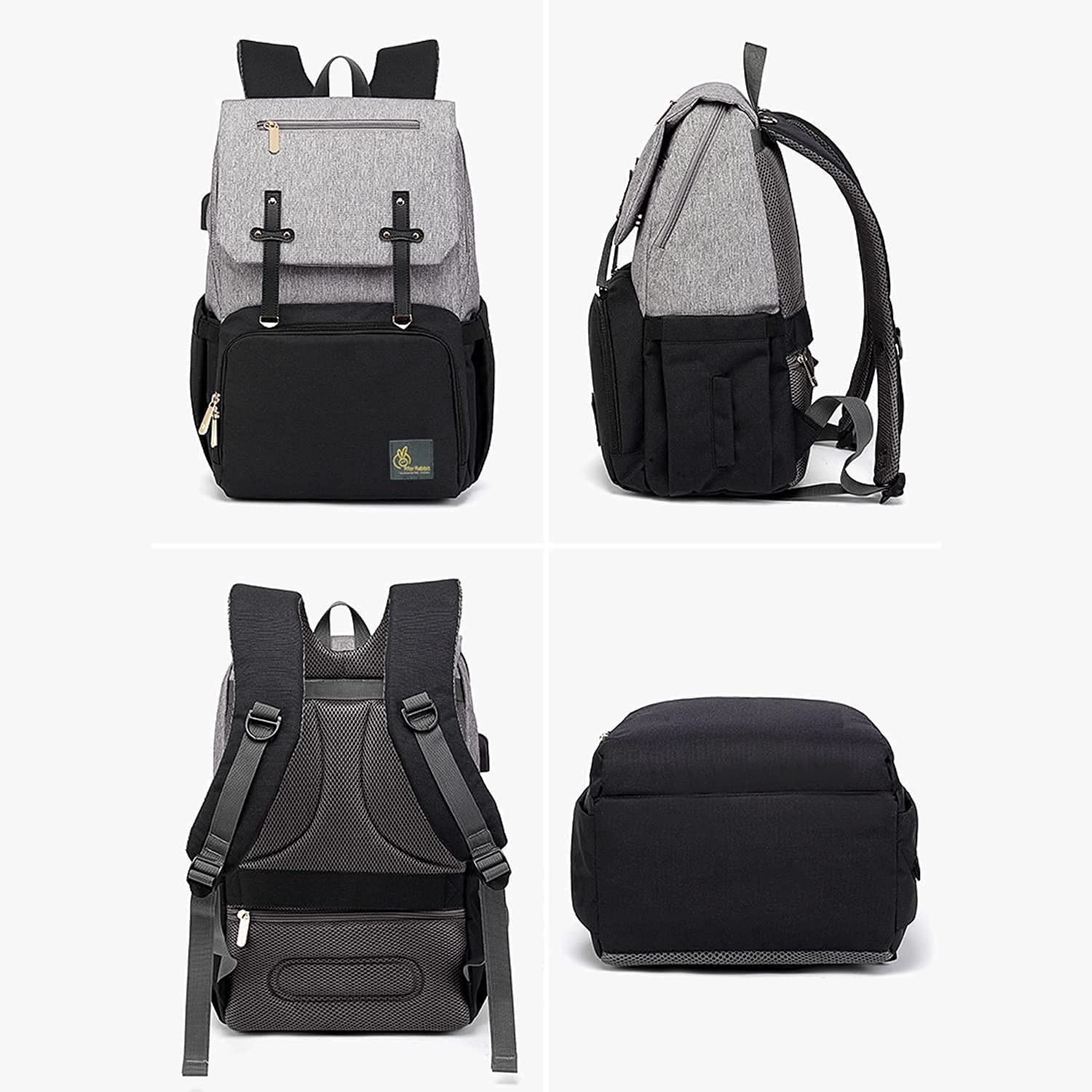 R For Rabbit Caramello Smart Diaper Bag Grey Black 17.32x10.63x7.87in 2.2lb