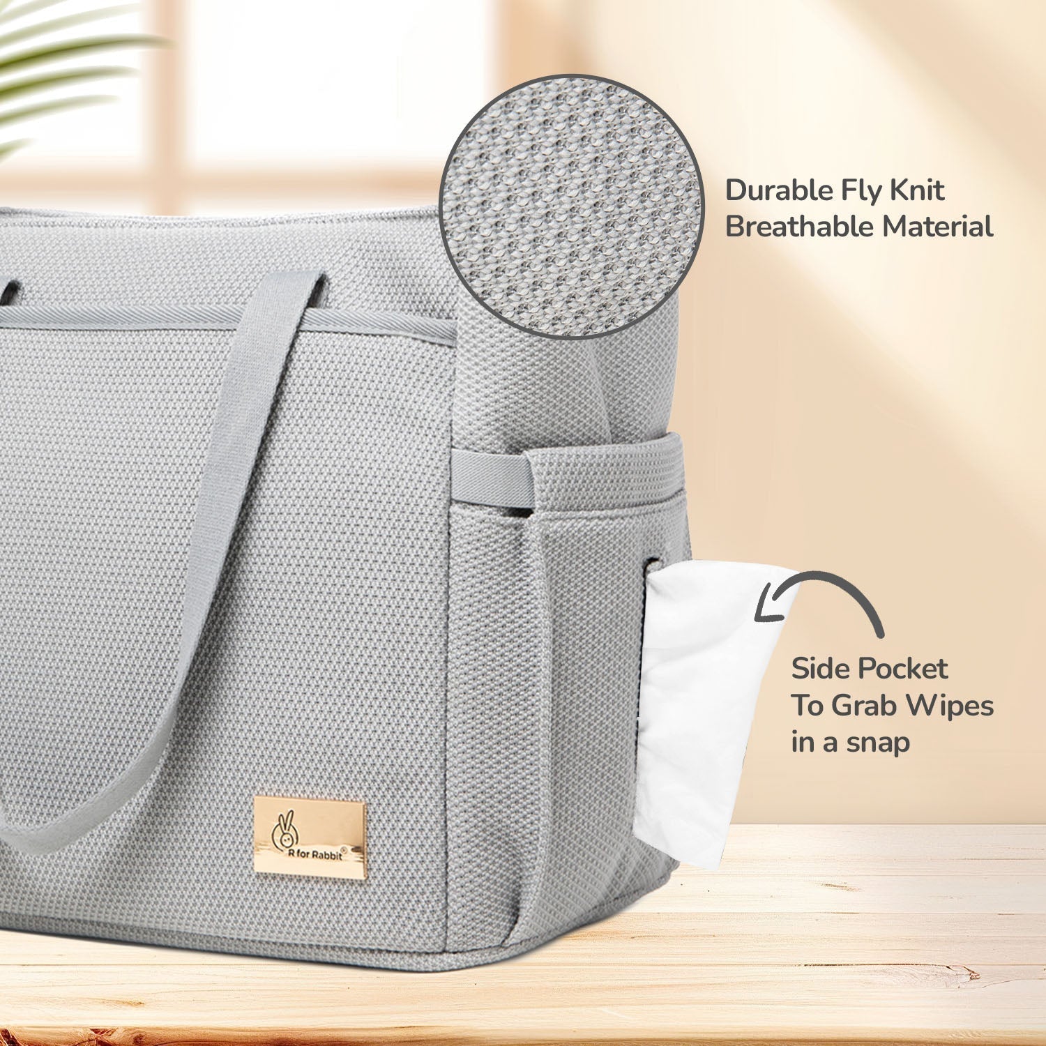 R For Rabbit Caramello Tote Diaper Bag Flyknit Fabric Multi-Purpose 18.3L