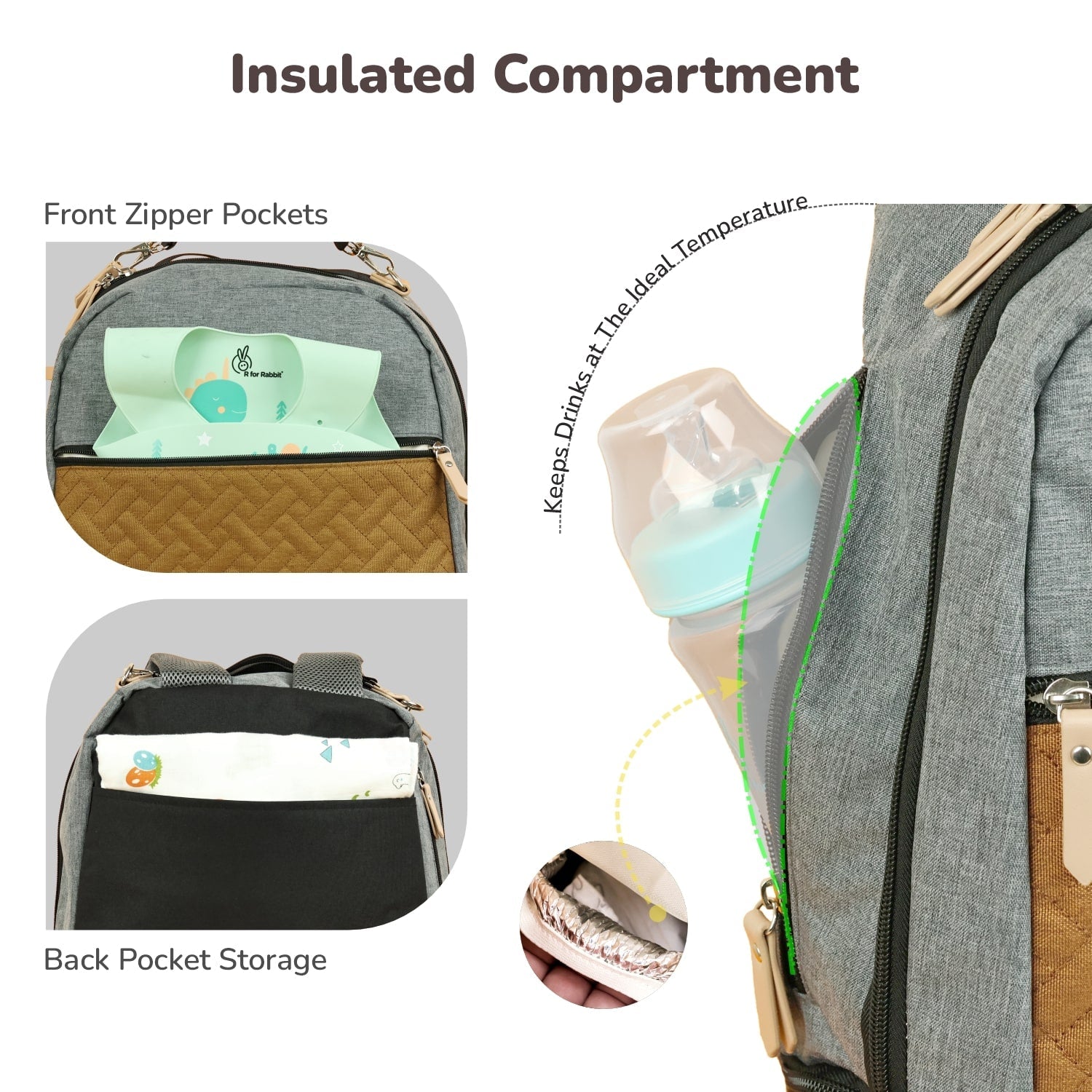 R for Rabbit Caramello Truffle Diaper Bag Insulated Polyester 13x6x17in