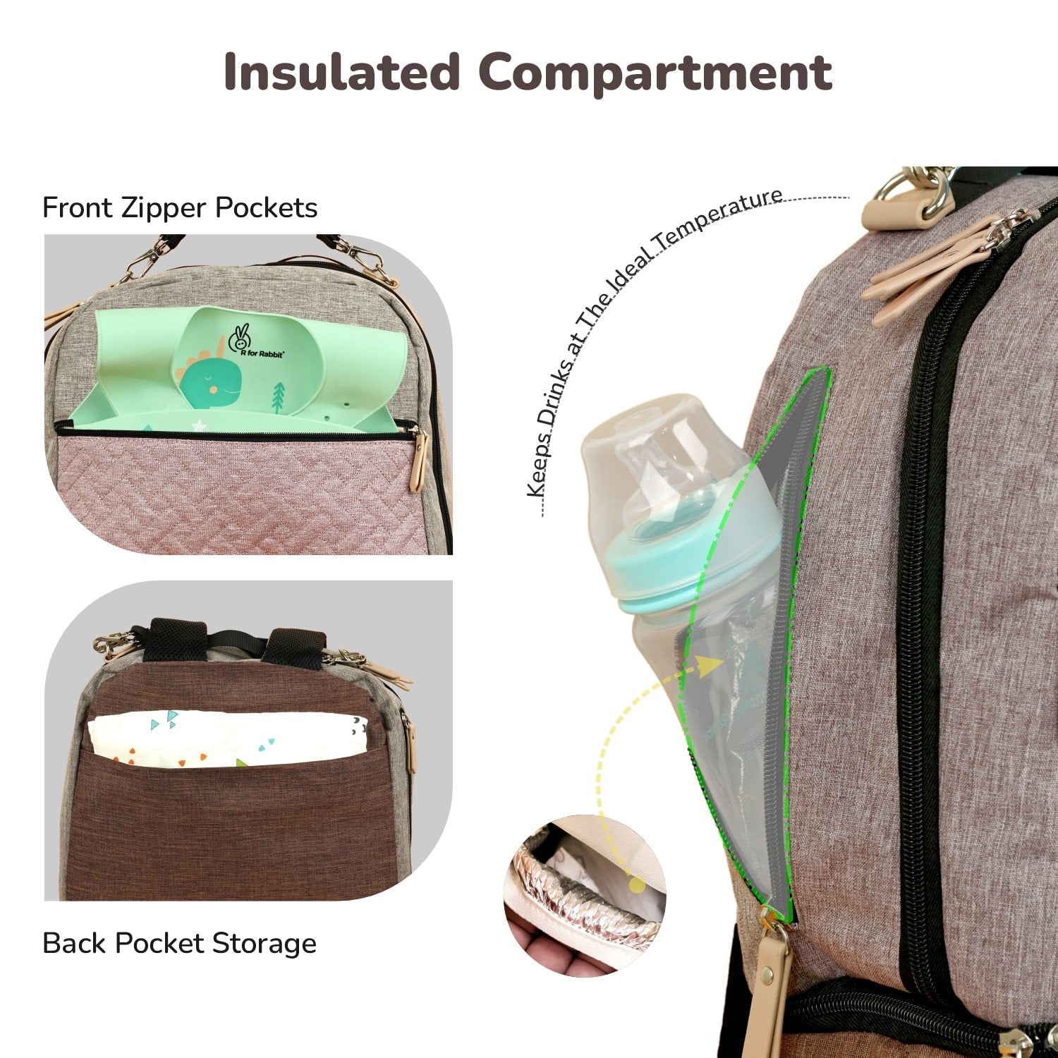 R for Rabbit Caramello Truffle Diaper Bag Insulated Polyester 13x6x17in