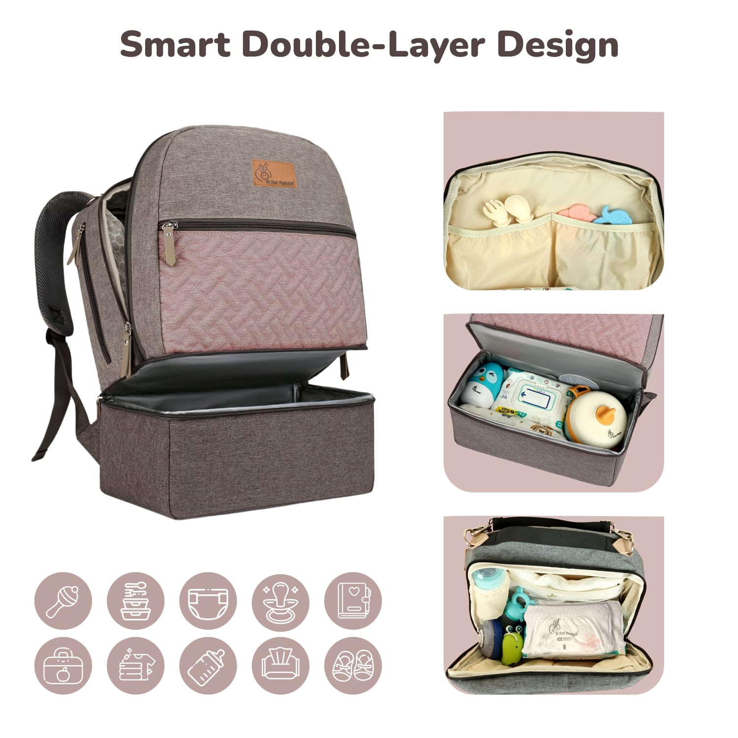 R for Rabbit Caramello Truffle Diaper Bag Insulated Polyester 13x6x17in