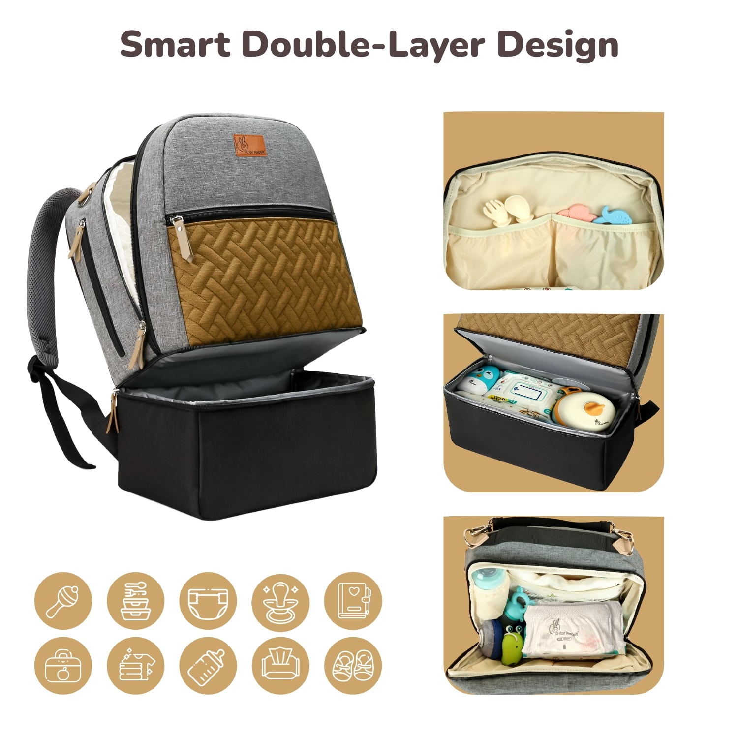R for Rabbit Caramello Truffle Diaper Bag Insulated Polyester 13x6x17in