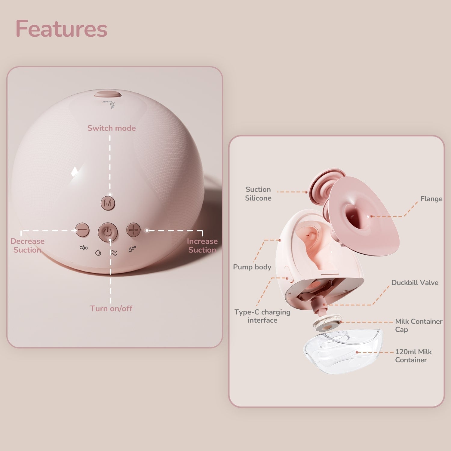 R For Rabbit First Feed Flexi Wearable Breast Pump Pink 120ml 0.55lb