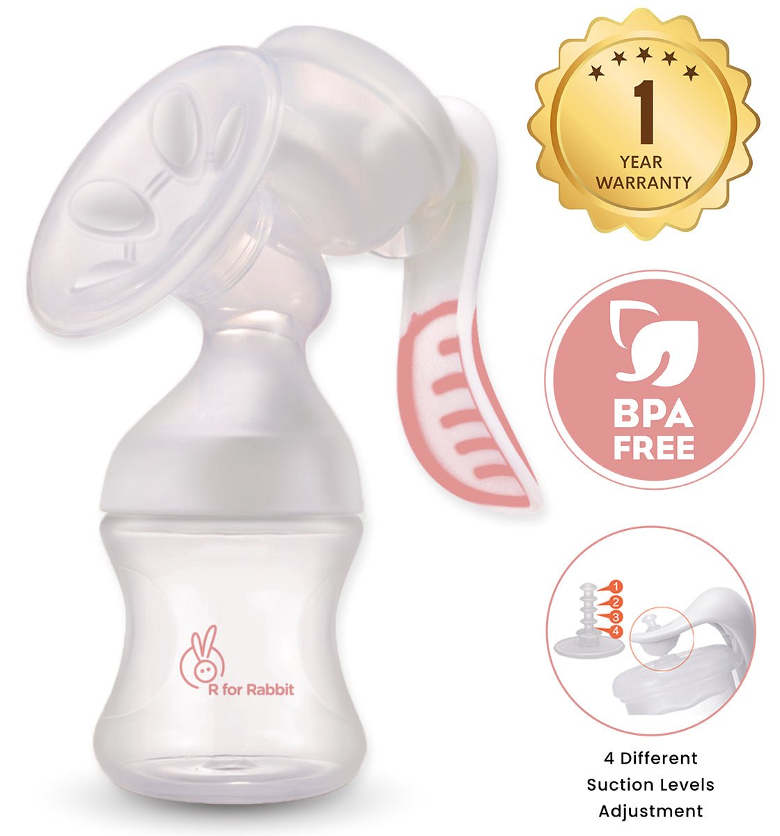 R For Rabbit First Feed Manual Breast Pump Pink 0.73lb