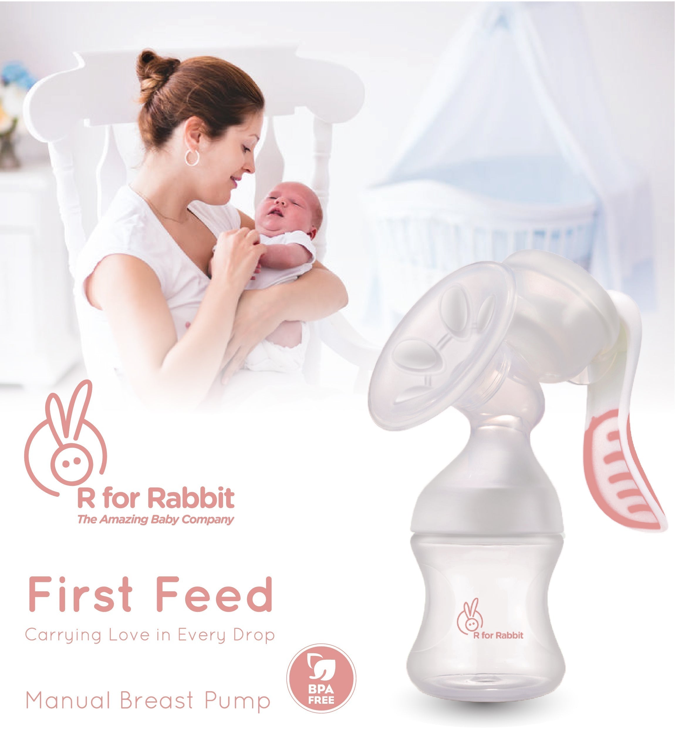 R For Rabbit First Feed Manual Breast Pump Pink 0.73lb