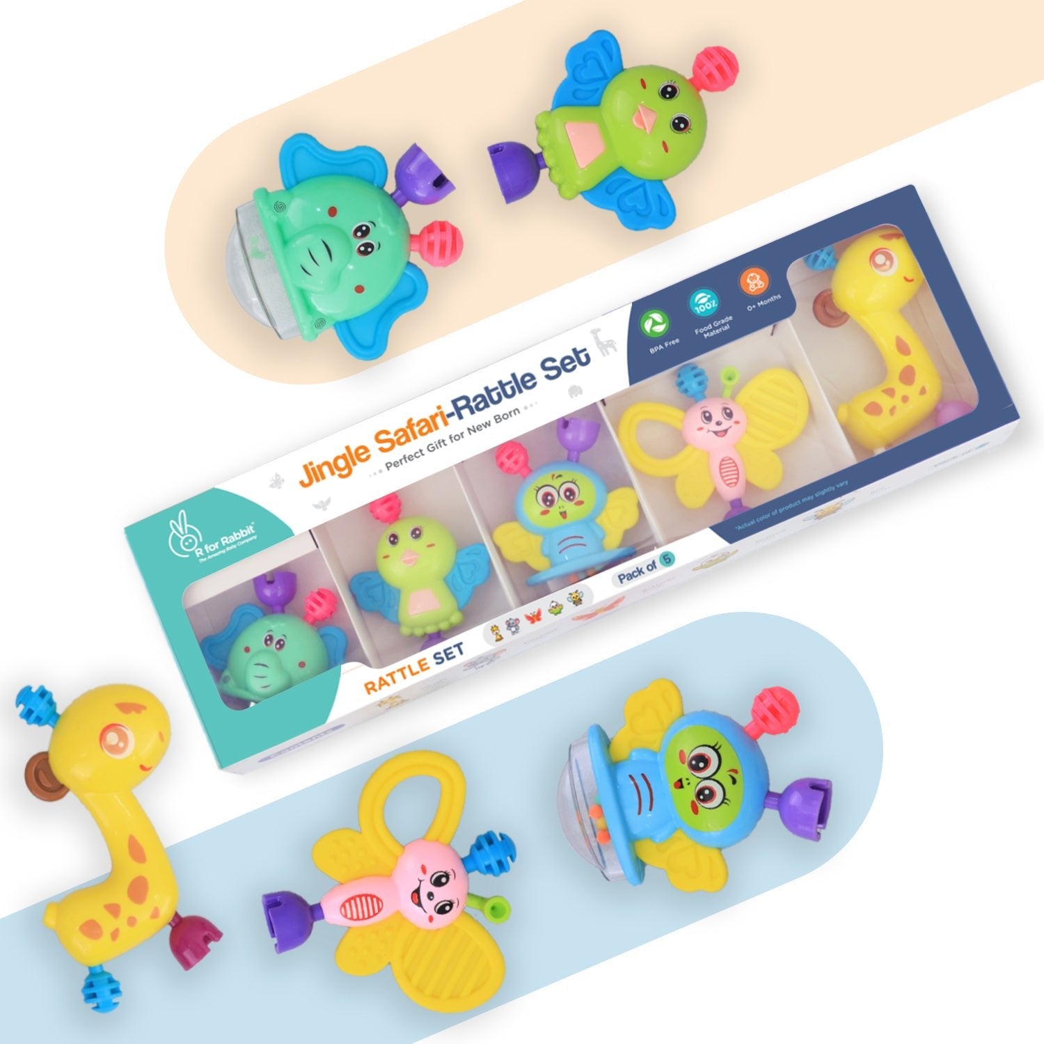 R For Rabbit Jingle Safari 5 Pc Silicone Rattle Set For Babies