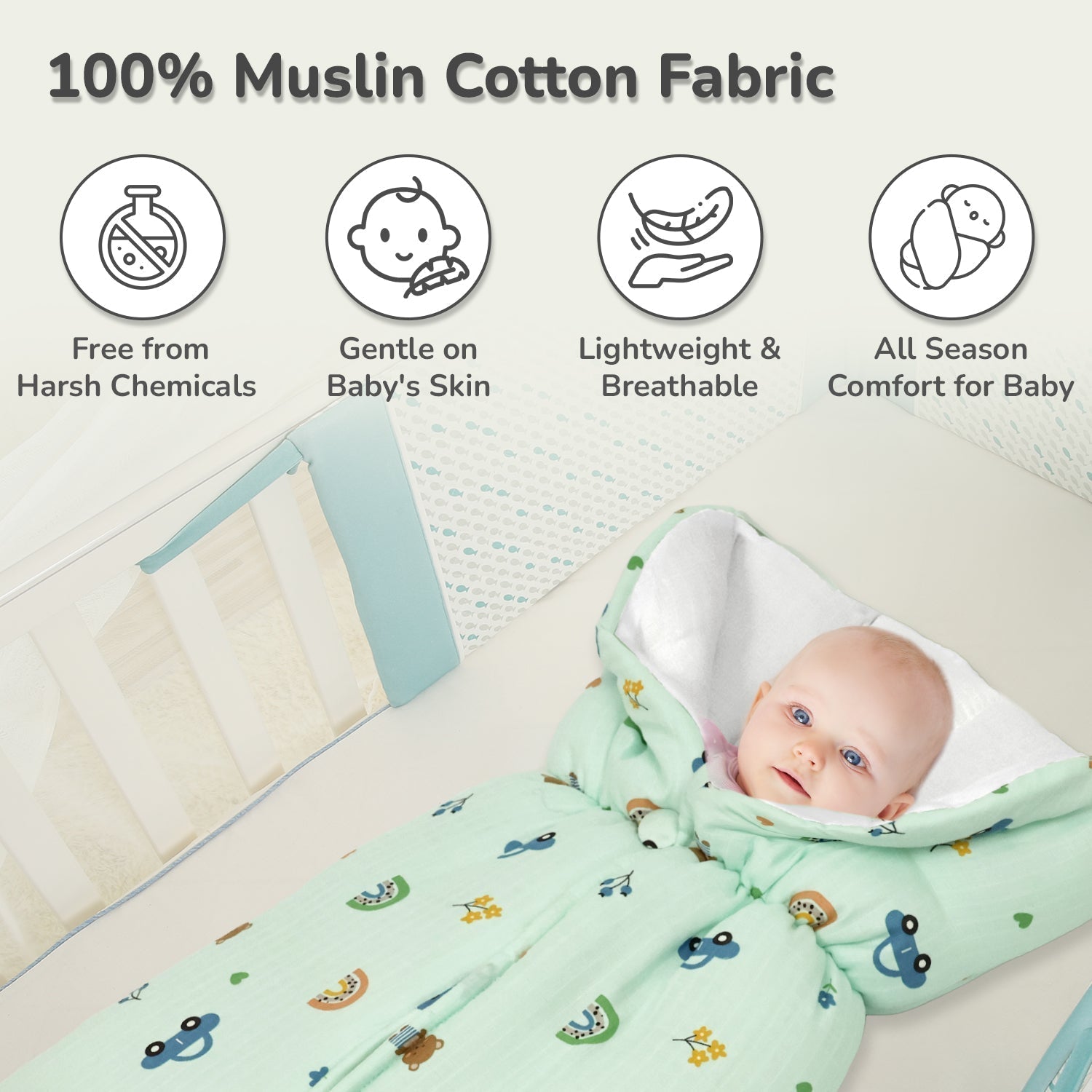Snuggy Bliss 100% Muslin Cotton Baby Bedding For Newborns