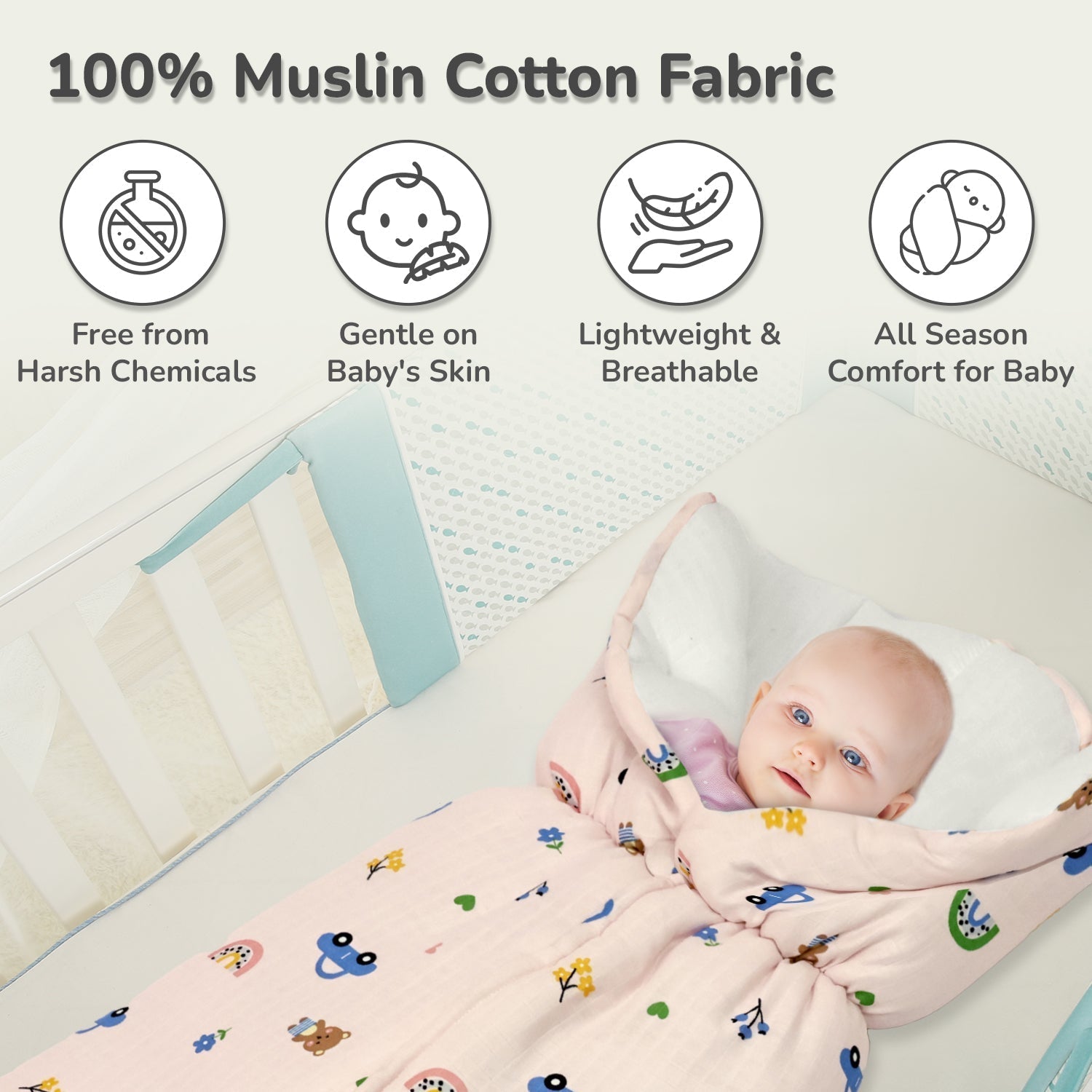 Snuggy Bliss 1 PC Kids Muslin Cotton Baby Bedding for Newborns