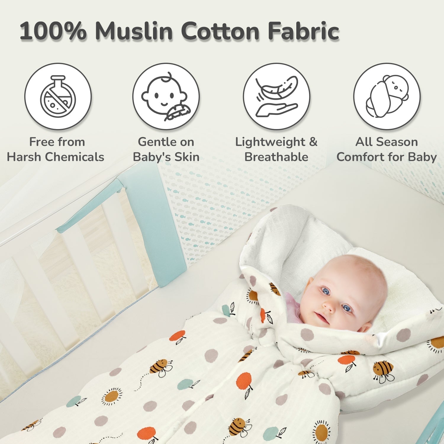 Snuggy Bliss 100% Muslin Cotton Baby Bedding For Babies