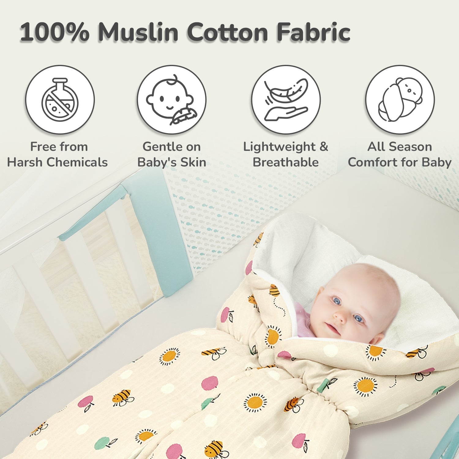 Snuggy Bliss 100% Muslin Cotton Baby Bedding For Newborns