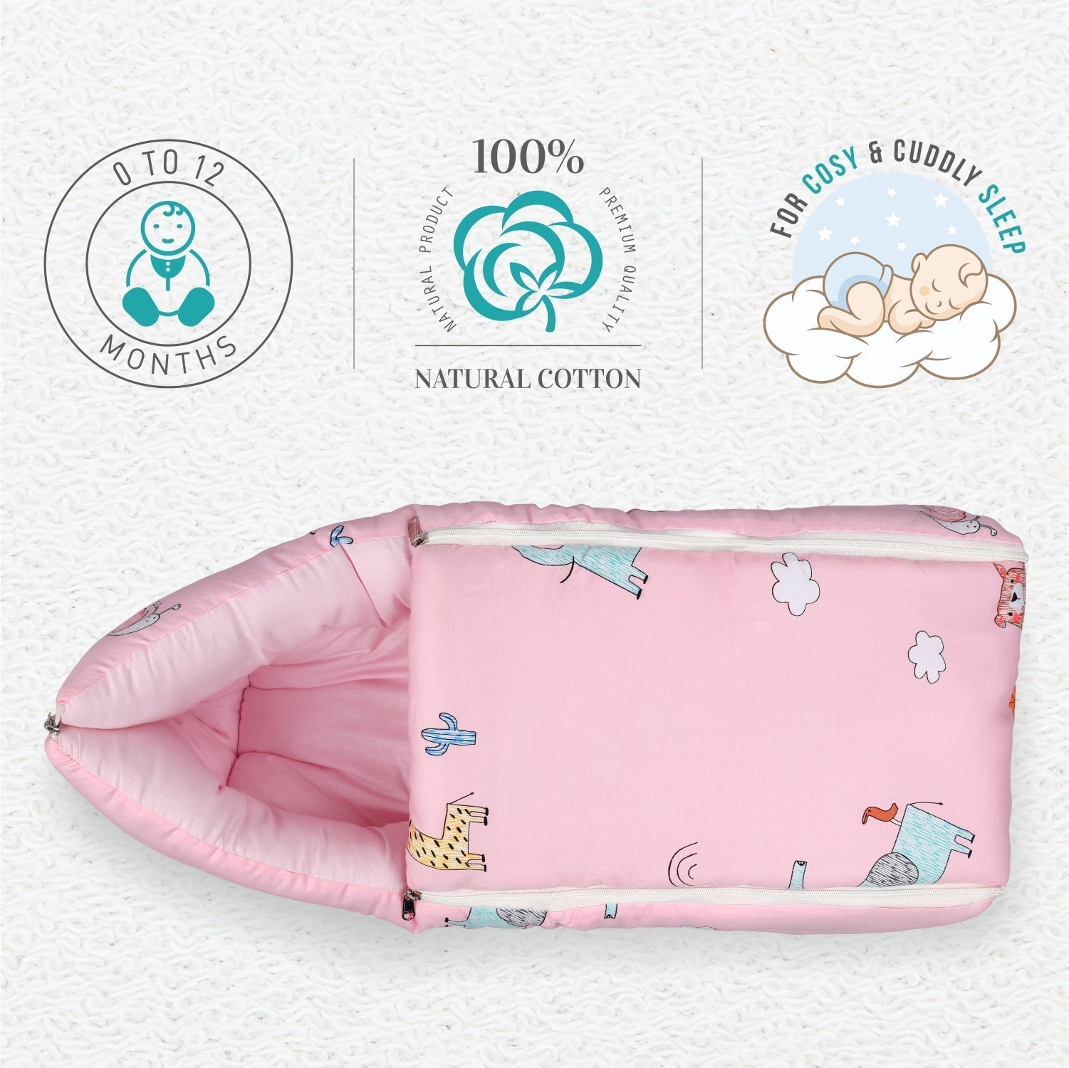 Blush Pink Cotton Snuggy Cozy Carry Nest For Babies