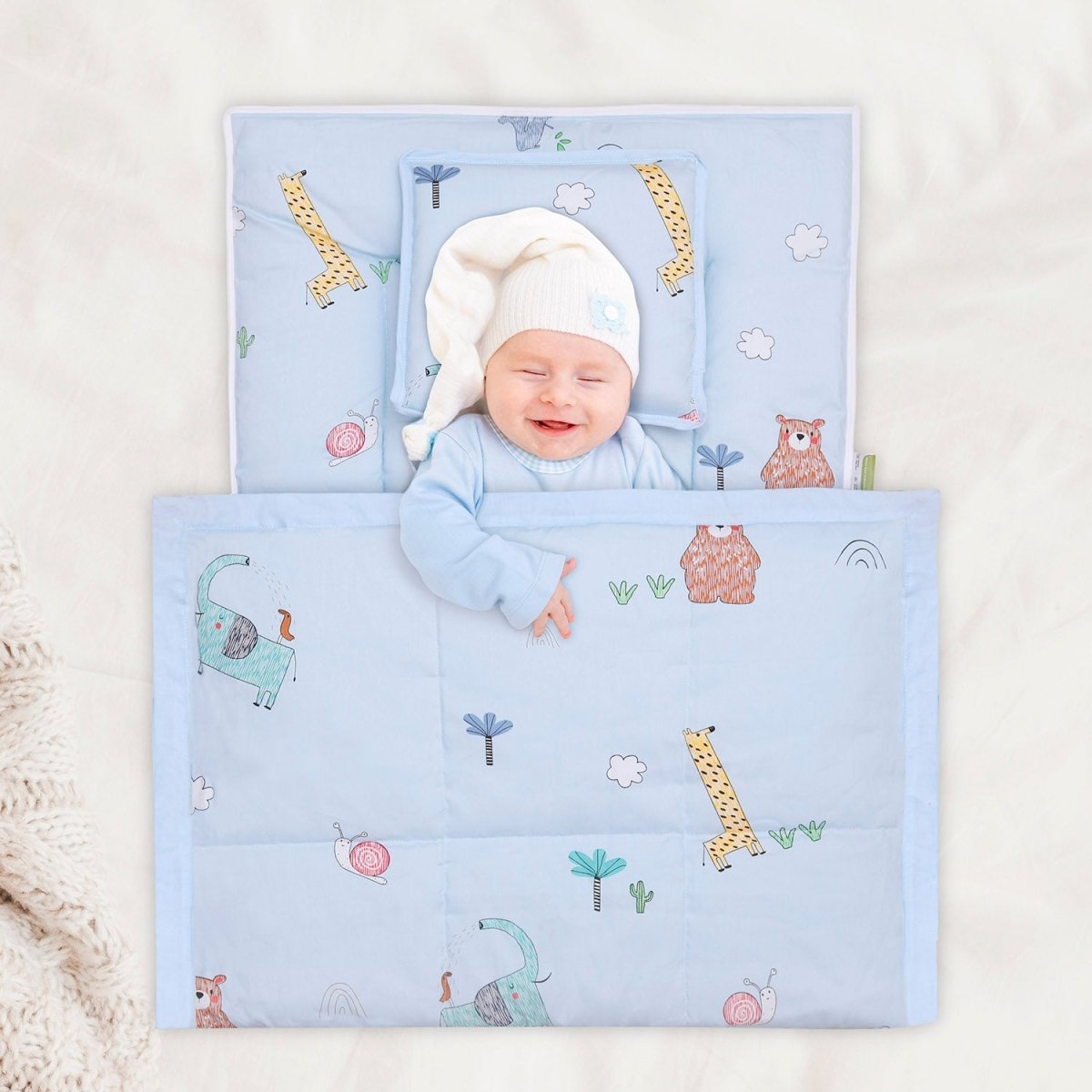 Sky Blue 1 PC Cotton Muslin Baby Nest Portable Bed