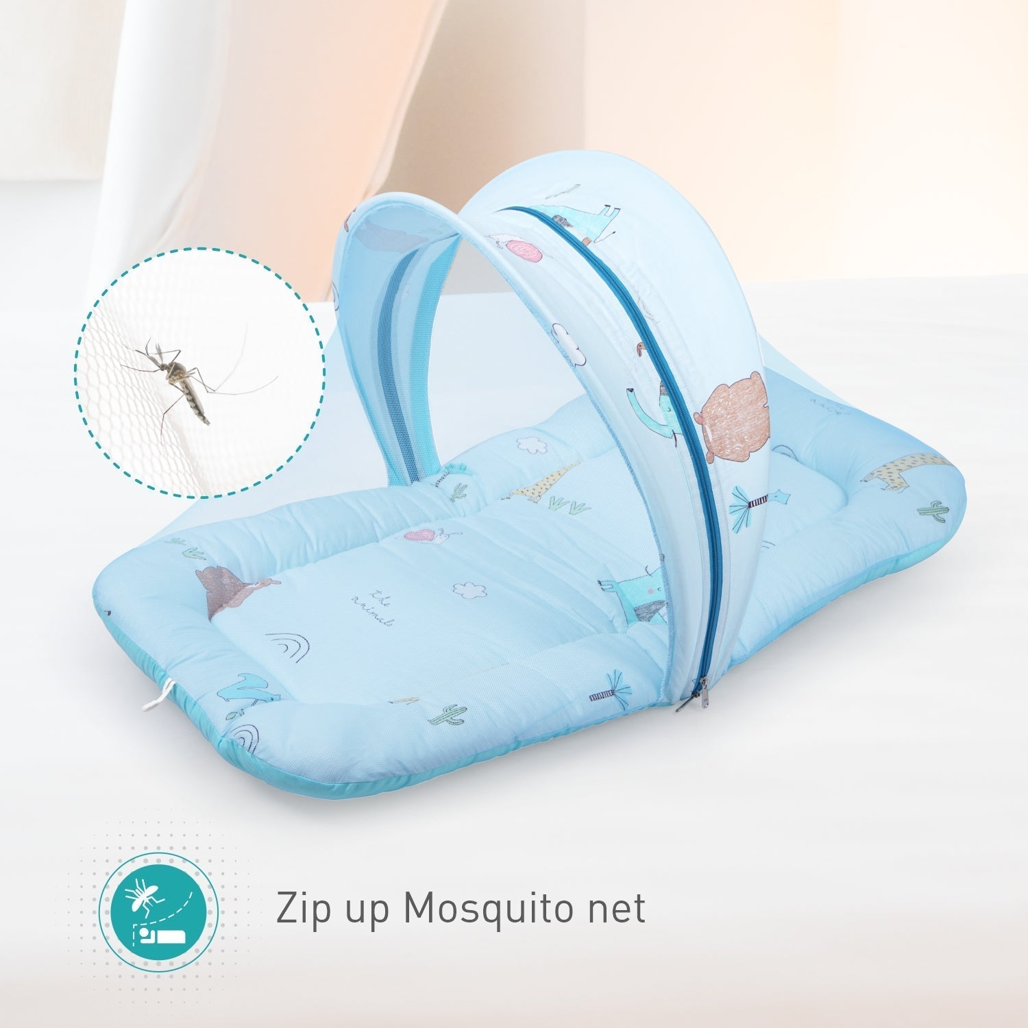 Snuggy Safari 100% Cotton Blue Portable Bed For Babies