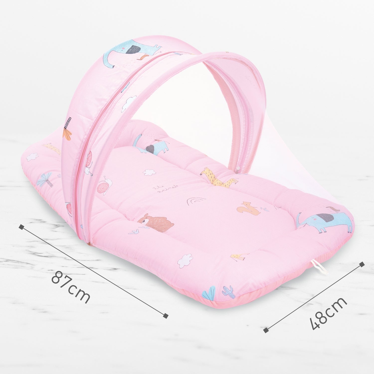 Safari Pink 100% Cotton Portable Bed For Babies