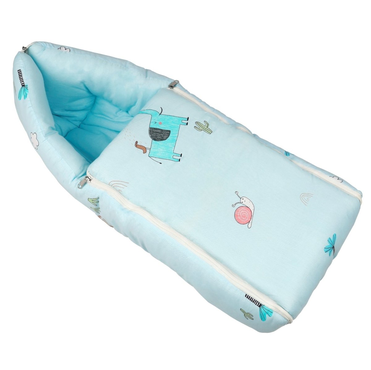 Snuggy Sky Blue 100% Cotton Portable Bed For Babies