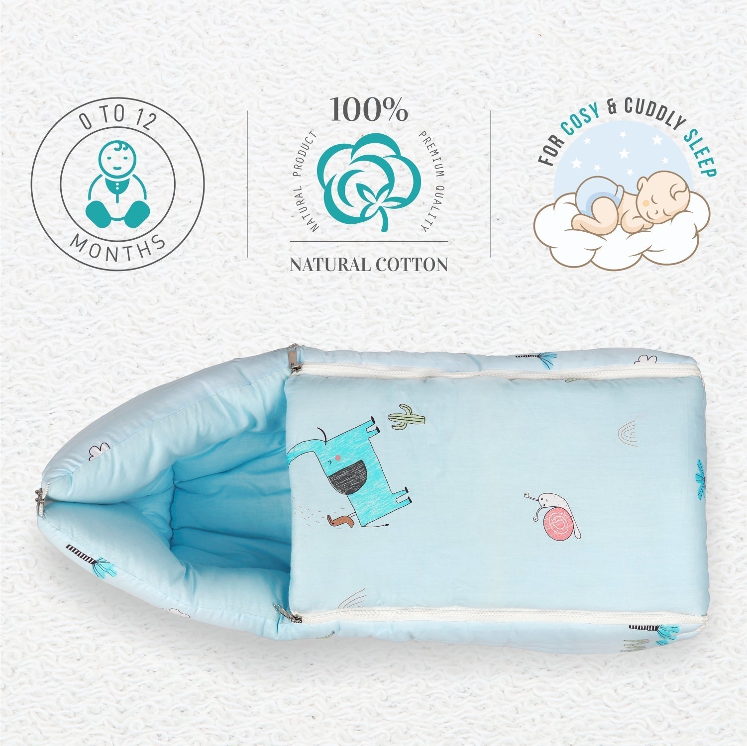 Snuggy Sky Blue 100% Cotton Portable Bed For Babies