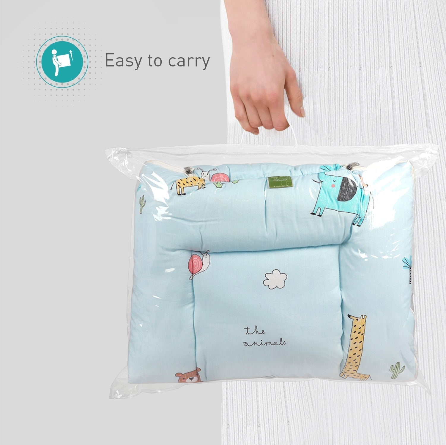 Snuggy Sky Blue 100% Cotton Portable Bed For Babies