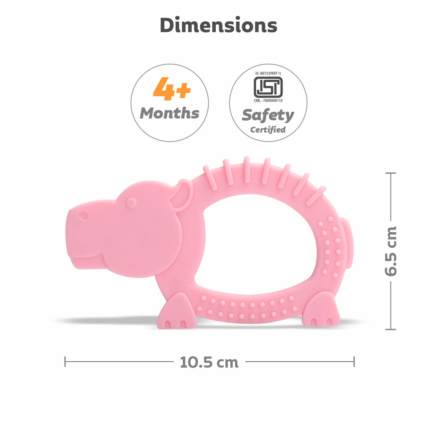 Tiny Bites Safari Pink 100% Silicone Hippo Teether For Babies