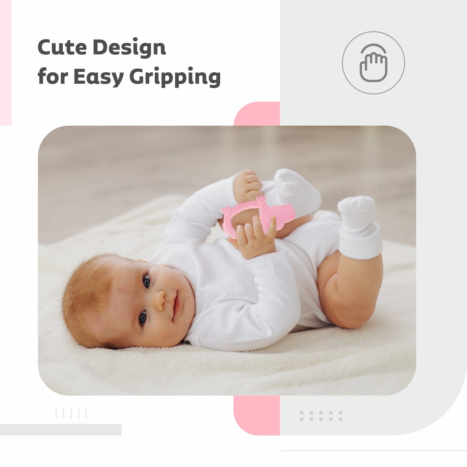 Tiny Bites Safari Pink 100% Silicone Hippo Teether For Babies