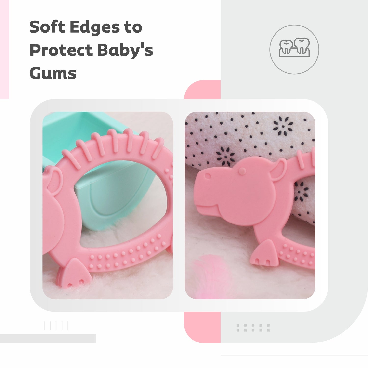 Tiny Bites Safari Pink 100% Silicone Hippo Teether For Babies