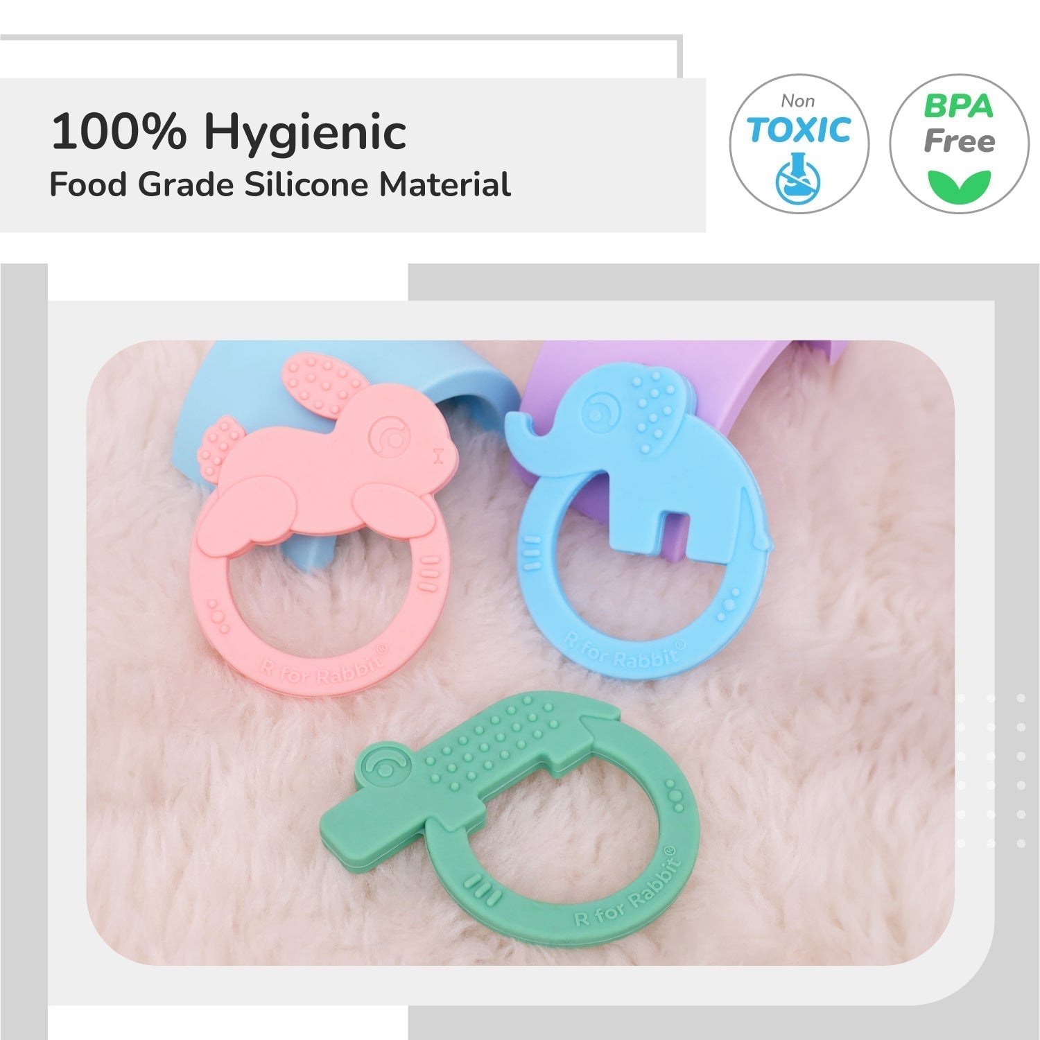 R For Rabbit Tiny Bites Zoobie 3 Pc Silicone Teether Set For Babies