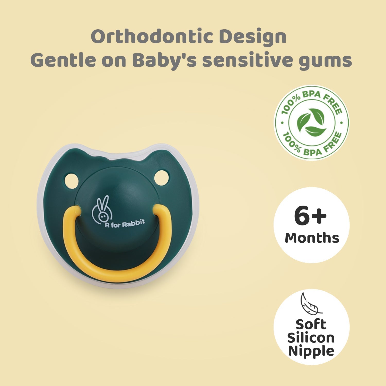 Tusky Green Food-Grade Silicone Orthodontic Pacifier For Babies