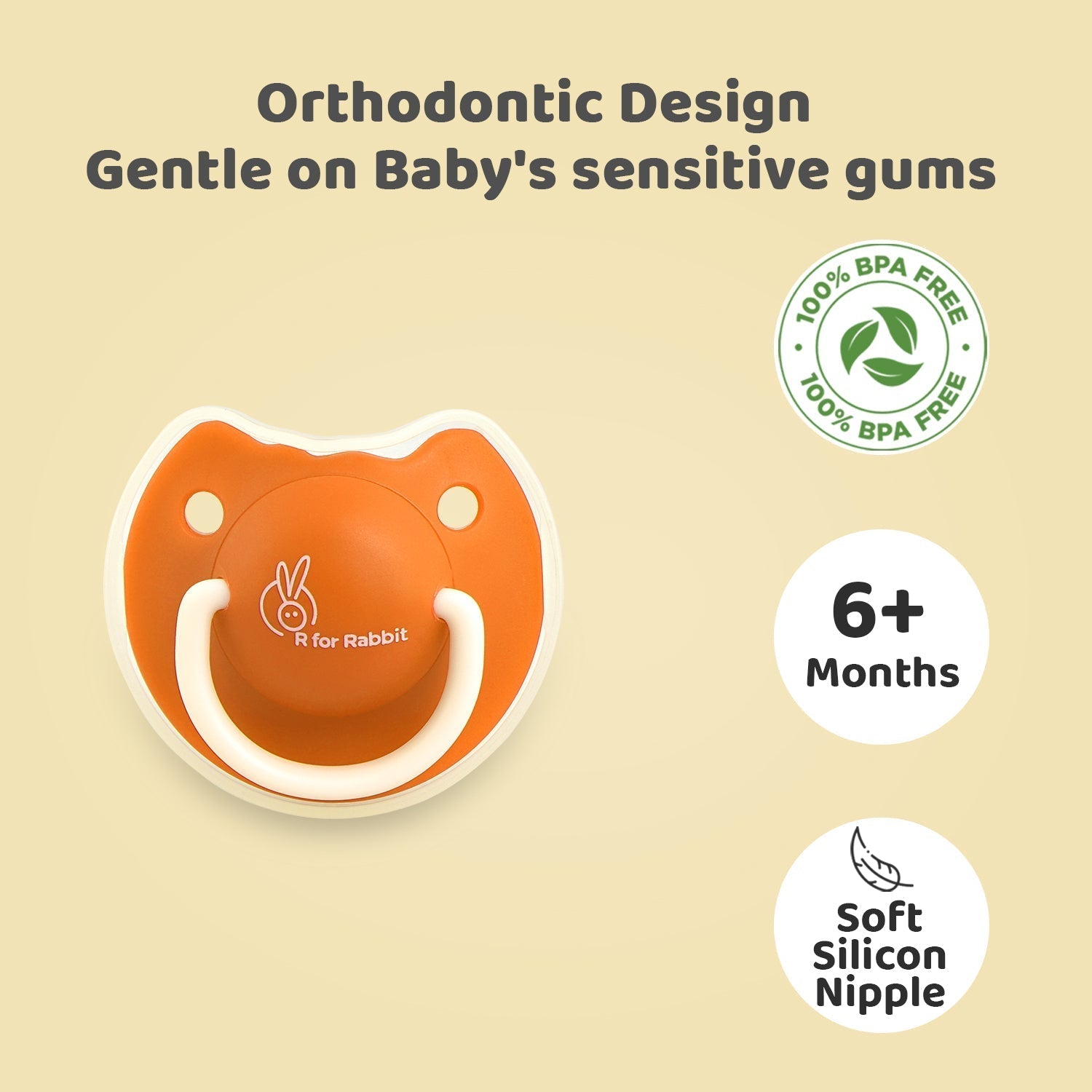 Tusky Orange Food-Grade Silicone Orthodontic Pacifier For Babies