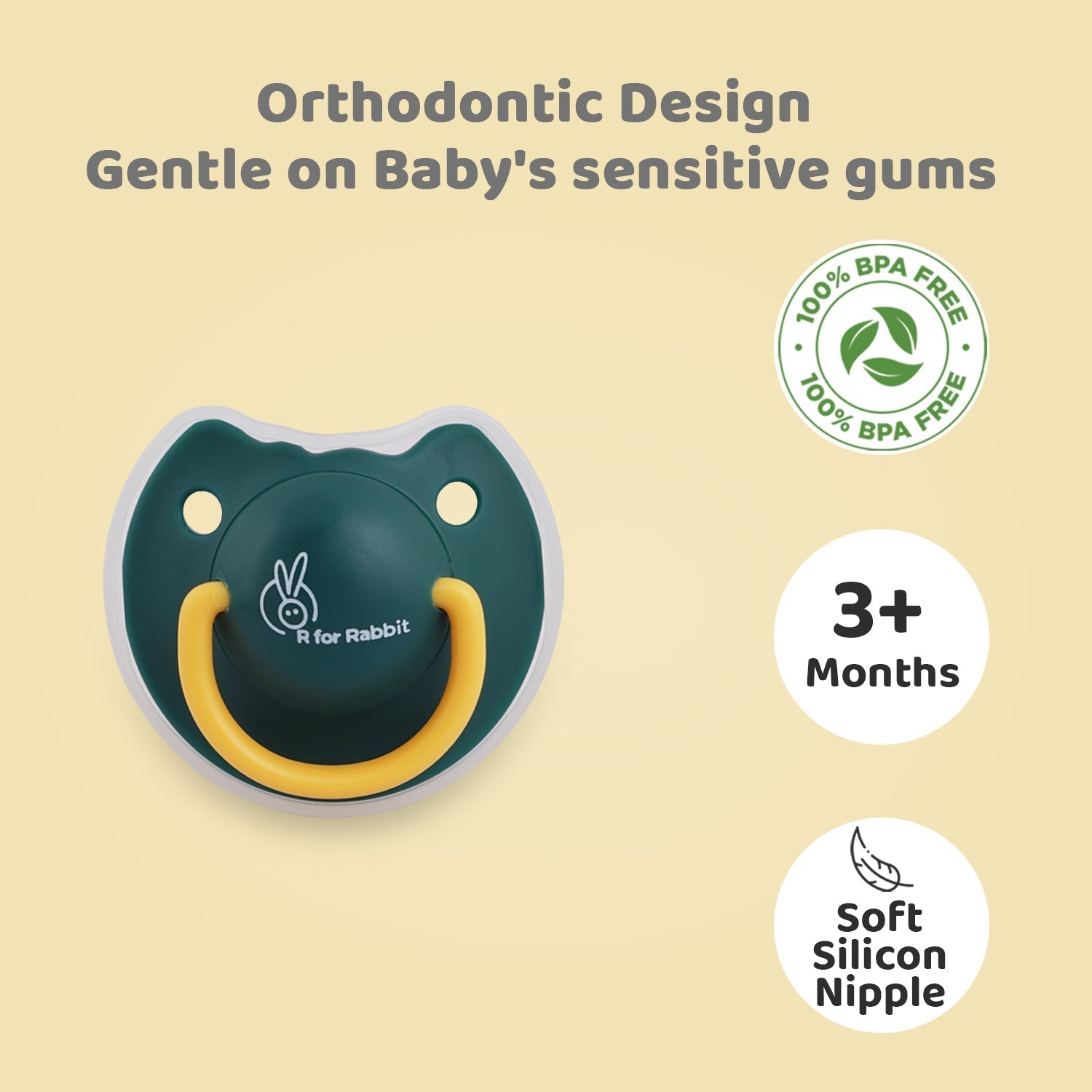 R for Rabbit Tusky Green Food-Grade Silicone Pacifier For Babies
