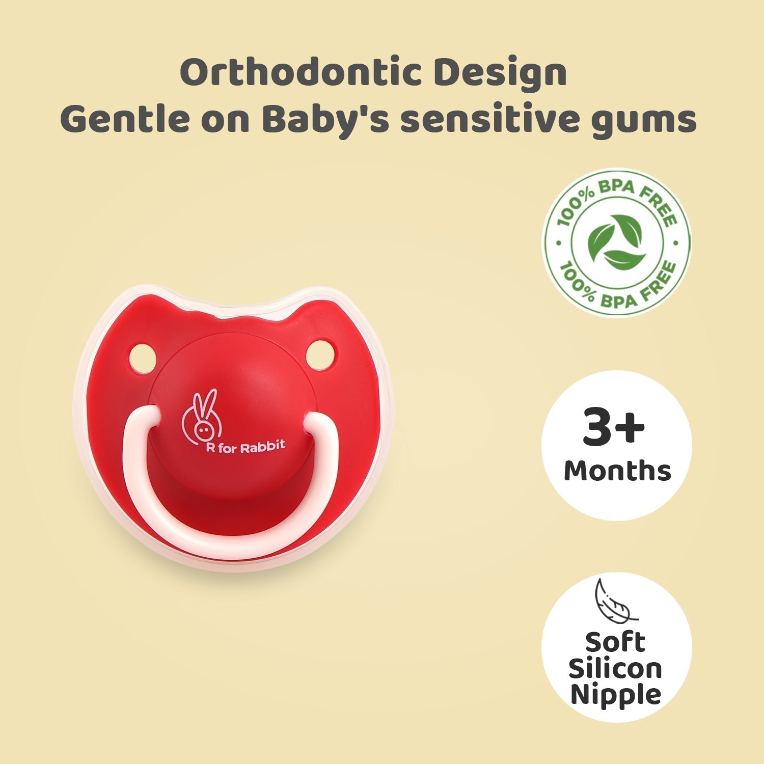 R For Rabbit Tusky Red Size M Orthodontic Pacifier For Babies