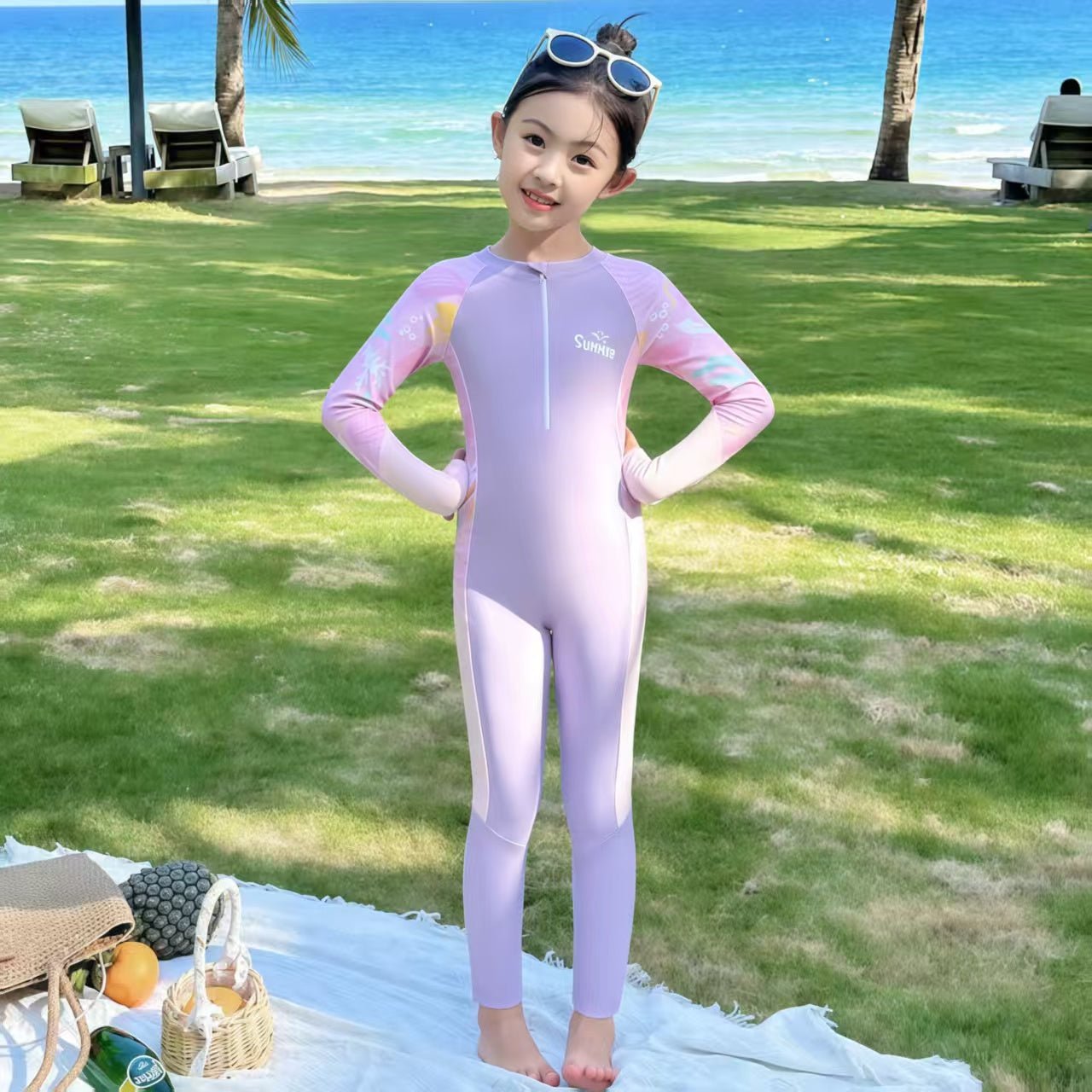 Rainbow Reef Girls Long Sleeve Full Length Swimsuit
